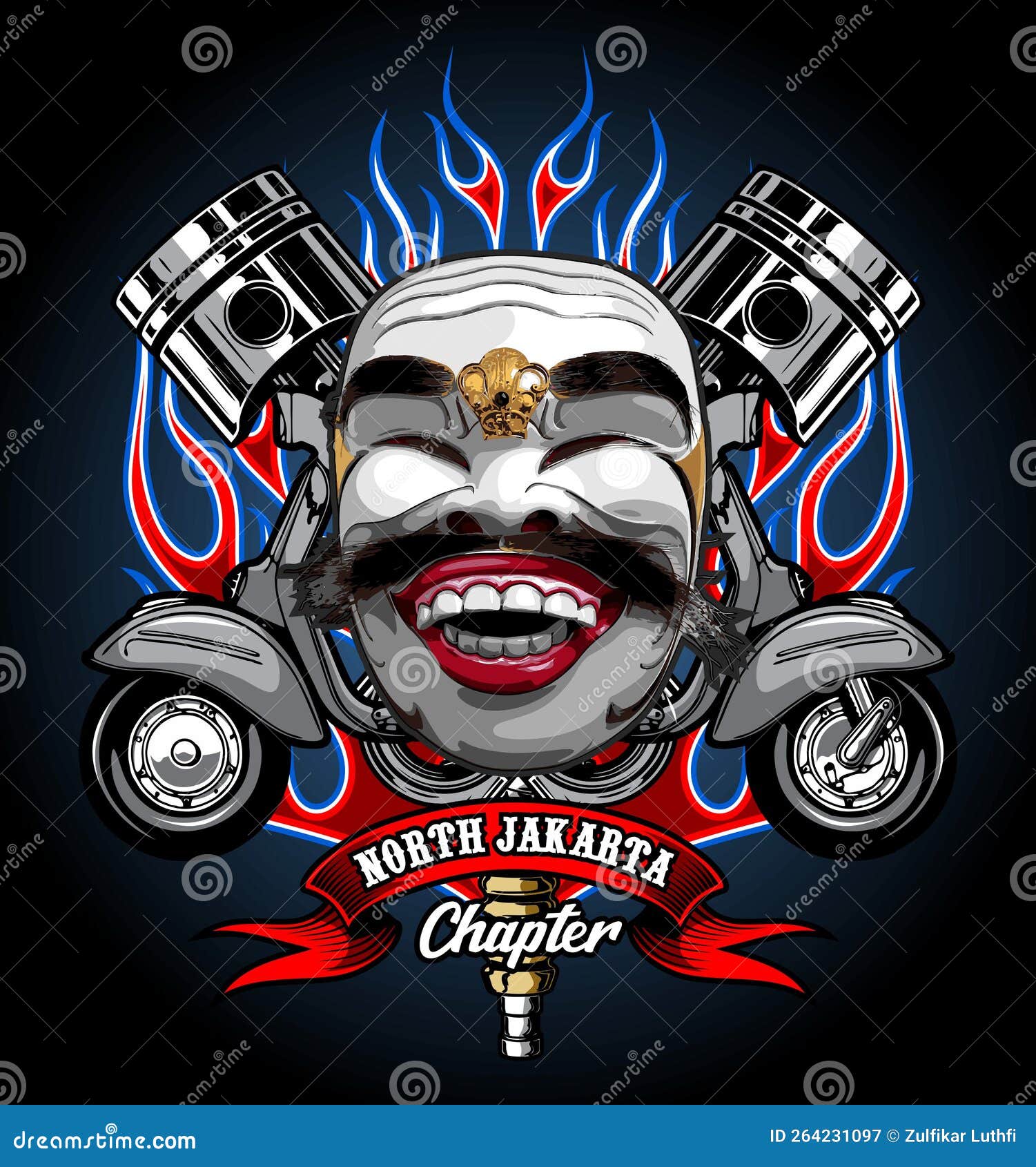 Masks and Scooters with Pistons on Fire Stock Vector Illustration of