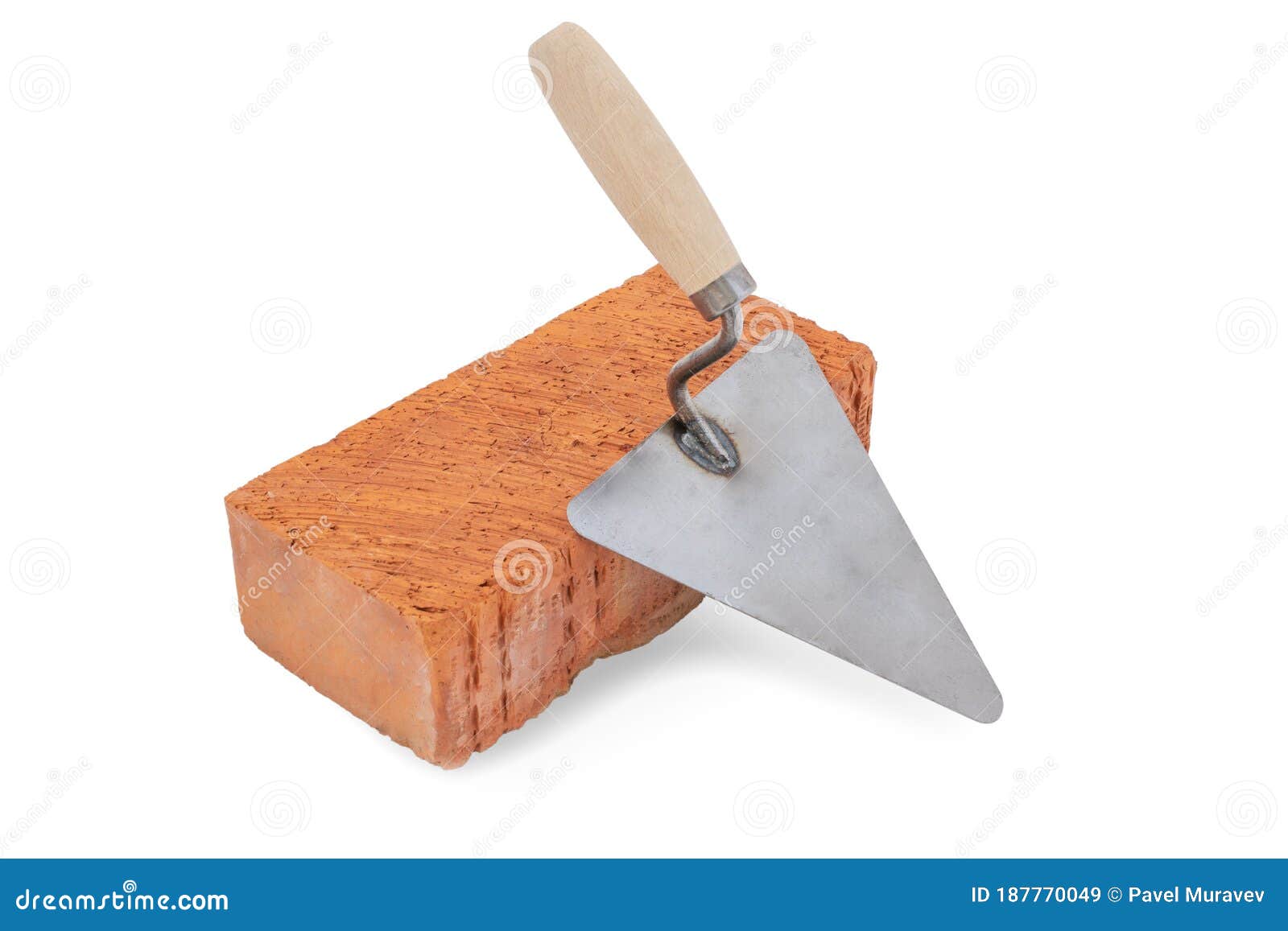 Bricklayer Tools. Brick and Trowel Isolated on White Background
