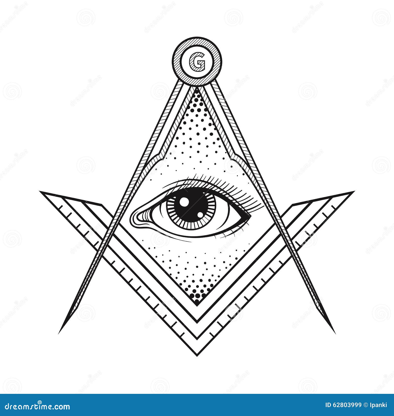 masonic square and compass  with all seeing eye , freemason sacred society emblem for tattoo  art.   il