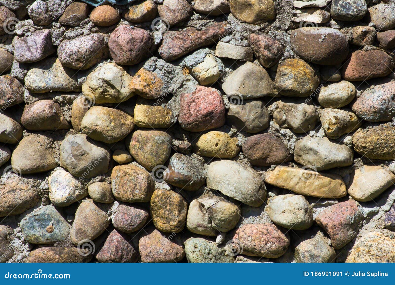 Masonry with Round Stones on Cement Stock Image Image of grey