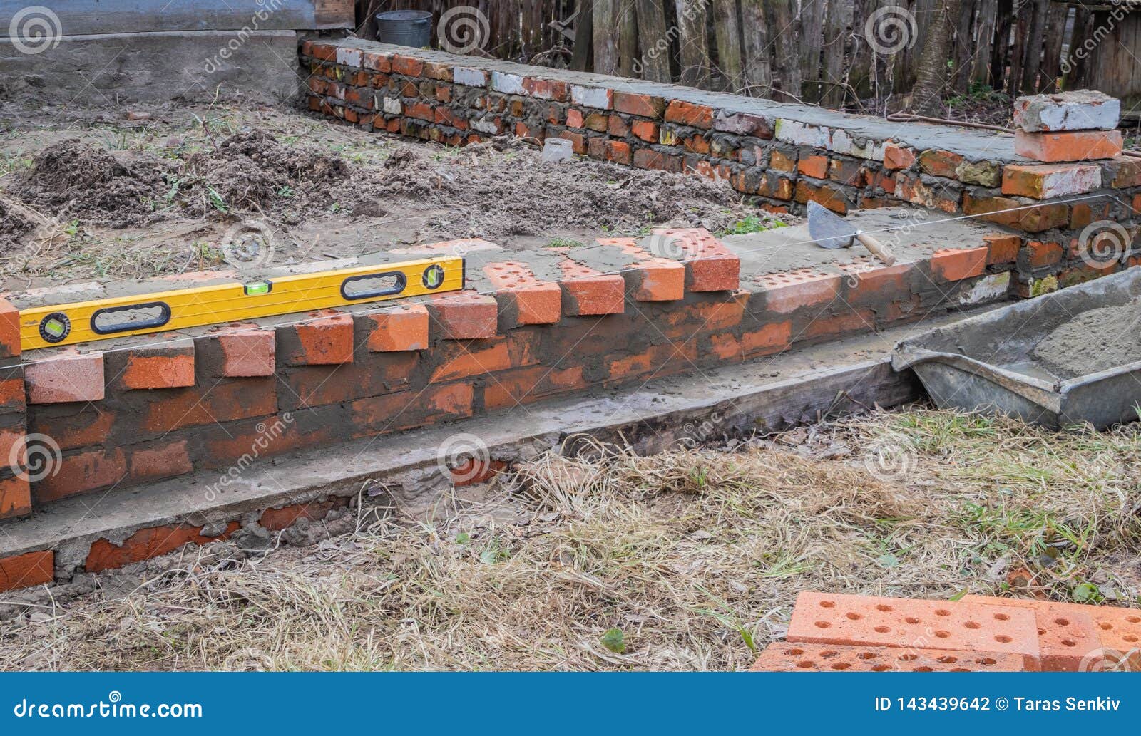 Masonry and Tools, Level, Trowel, Building a House Stock Photo Image