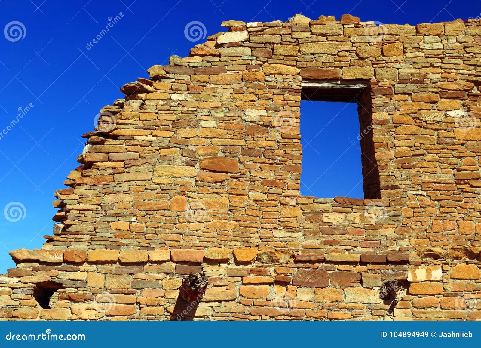 chaco culture national historical park, sky window in anasazi ruins at pueblo del arroyo, new mexico