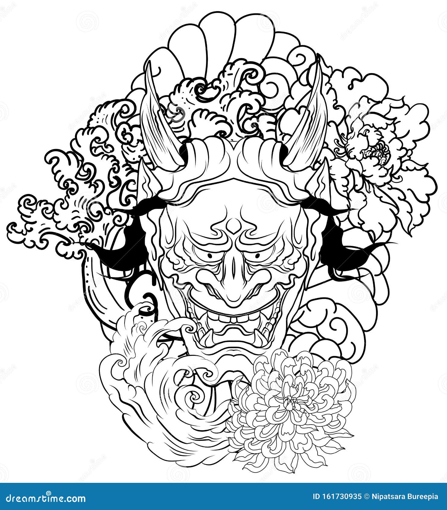 Conception D'illustration De Lineart De Masque Oni Japonais