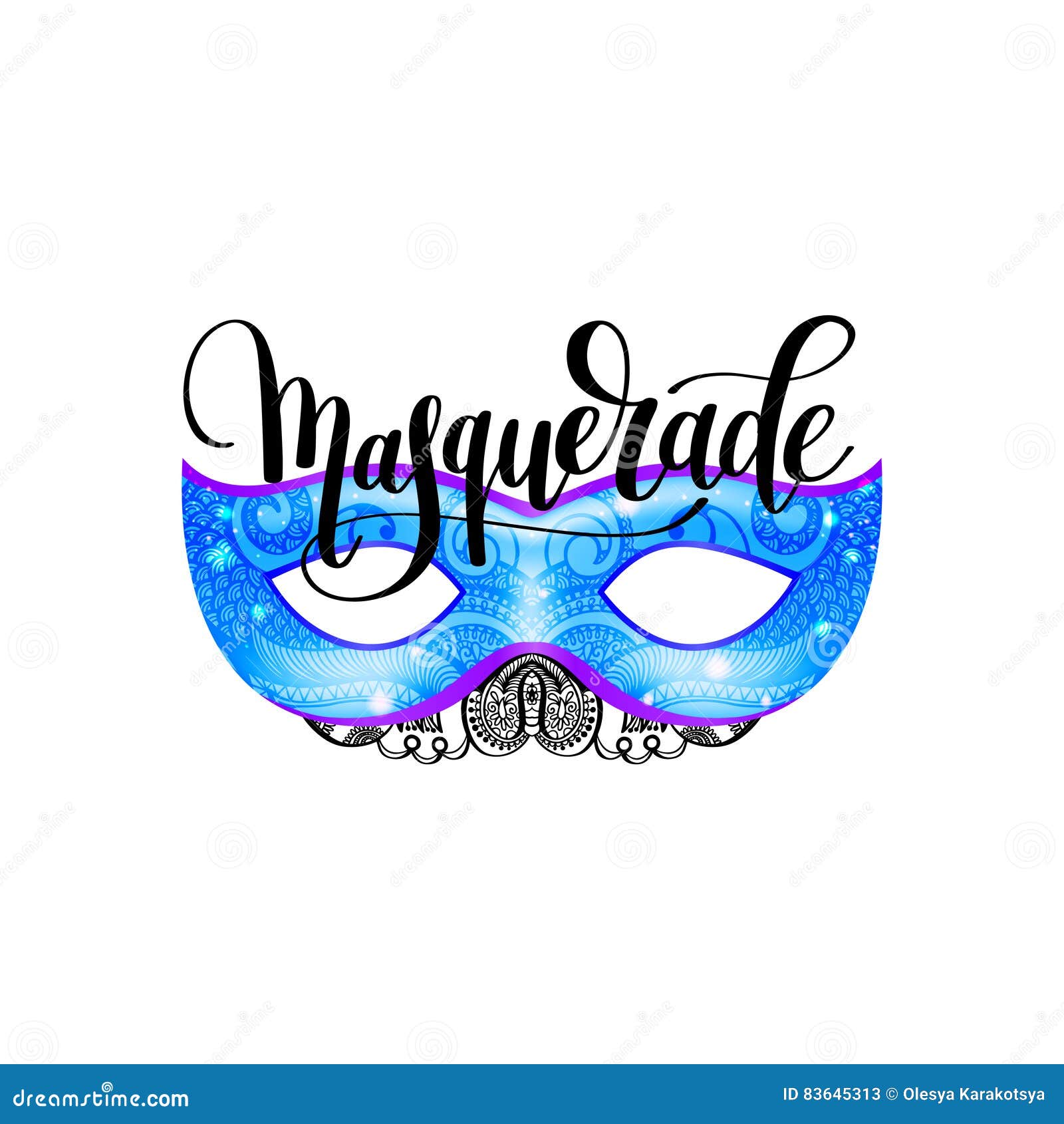 Masquerade Lettering Logo Design with Mask and Hand Written Word Stock Vector Illustration of