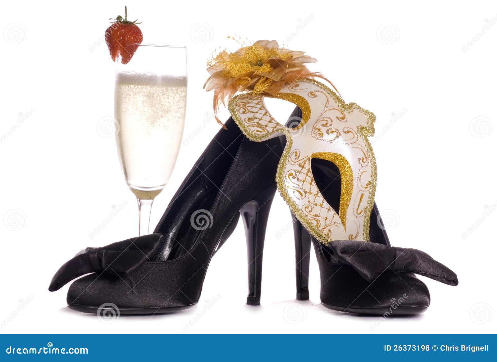 Masquerade Mask with High Heels and Champagne Stock Photo Image of