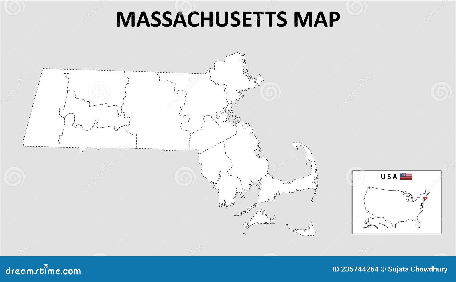 black and white political map of massachusetts