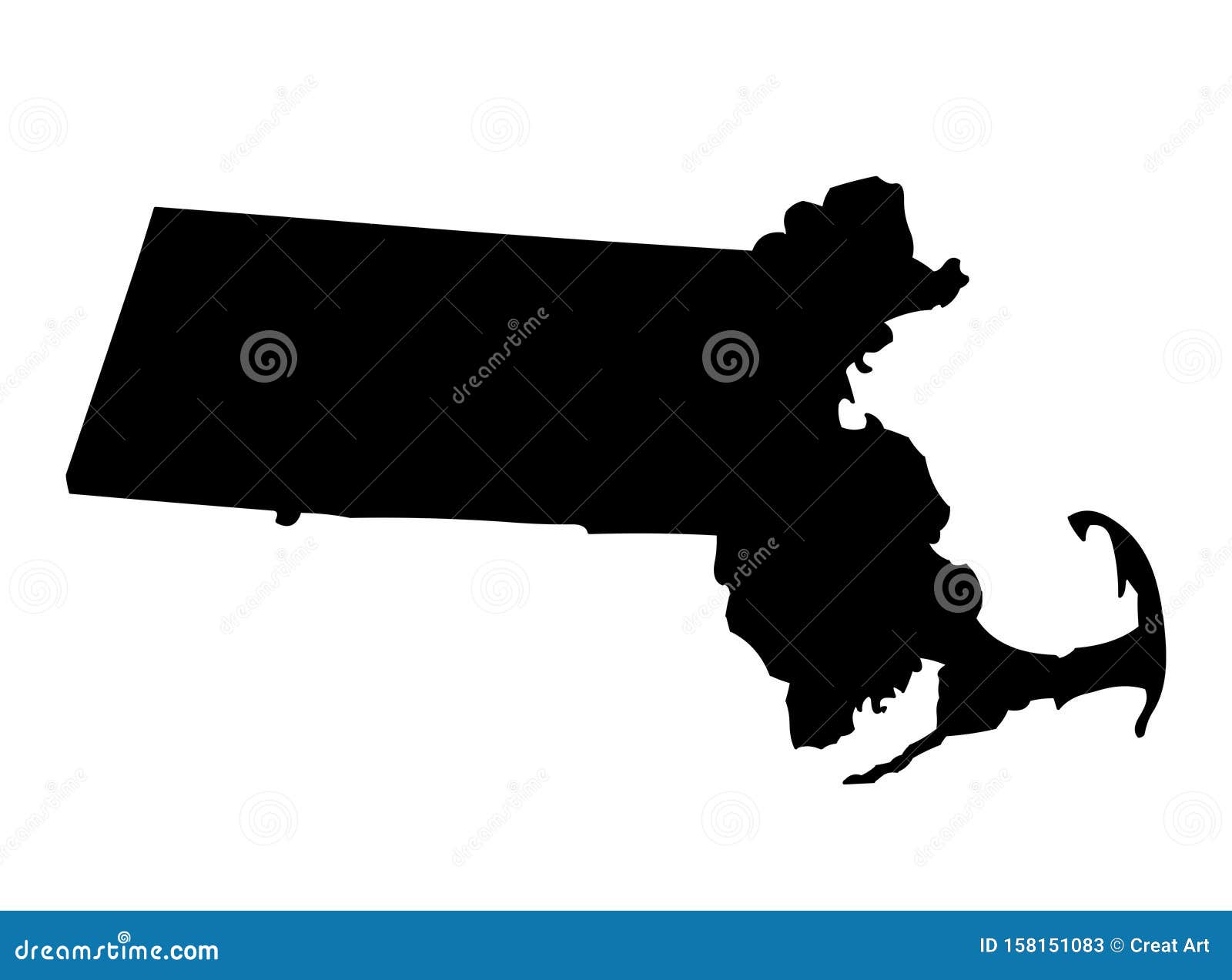 Massachusetts Silhouette Map Outline Vector Illustartion Stock Vector