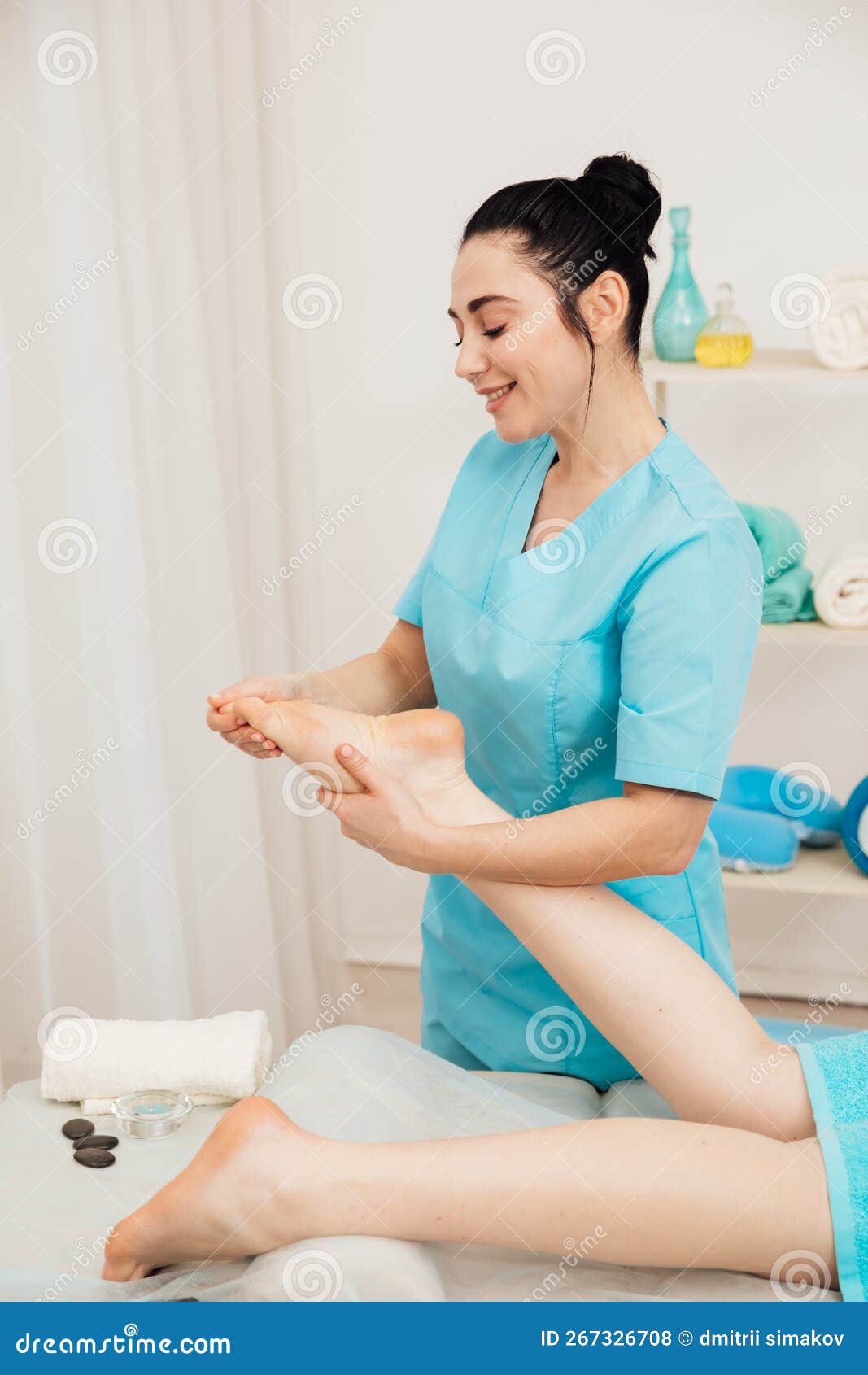 Massage Therapist Does Spa Massage of Women& X27;s Feet Stock Photo