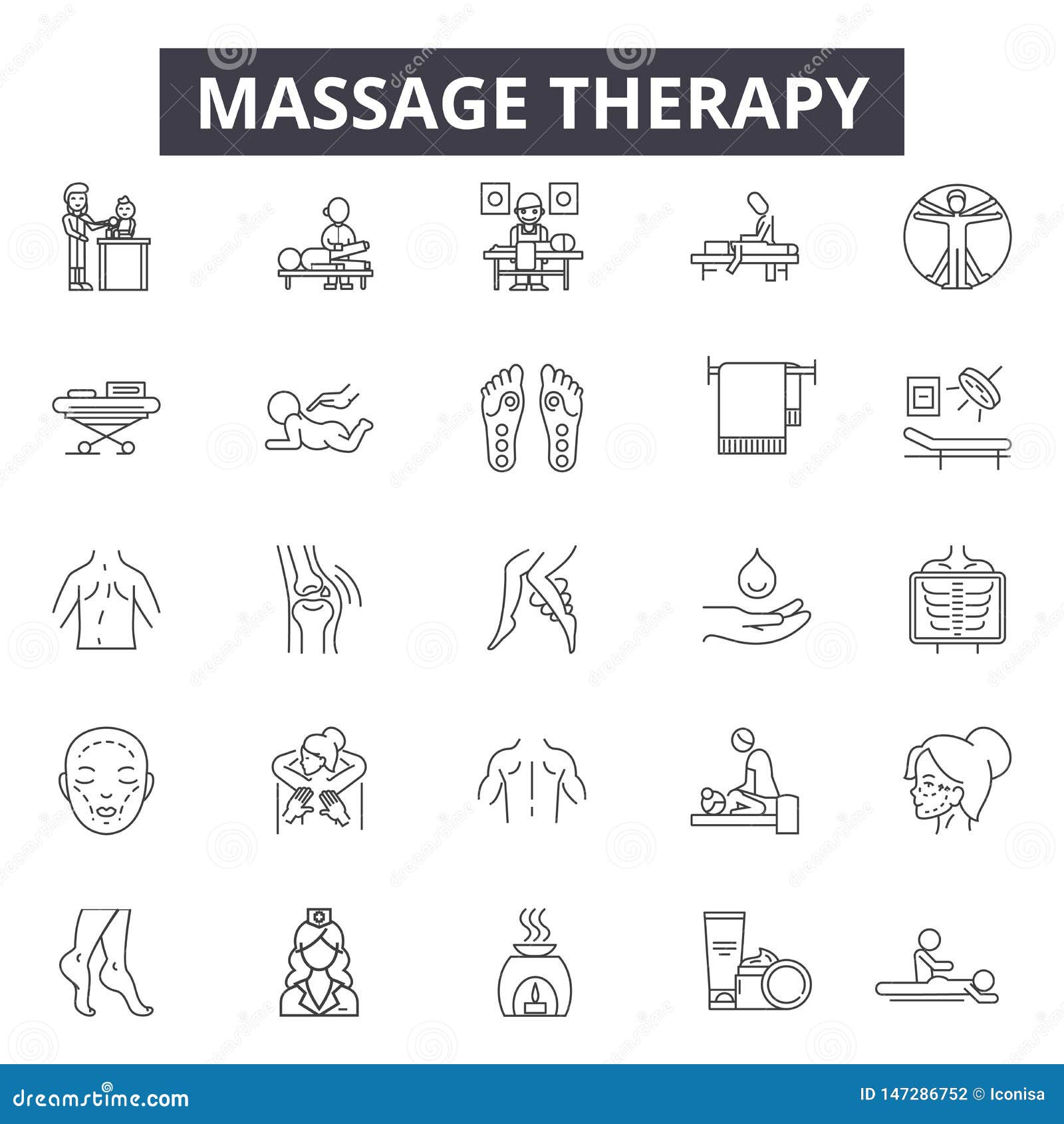 Massage Therapy Line Icons Signs Vector Set Linear Concept Outline Illustration Stock Vector