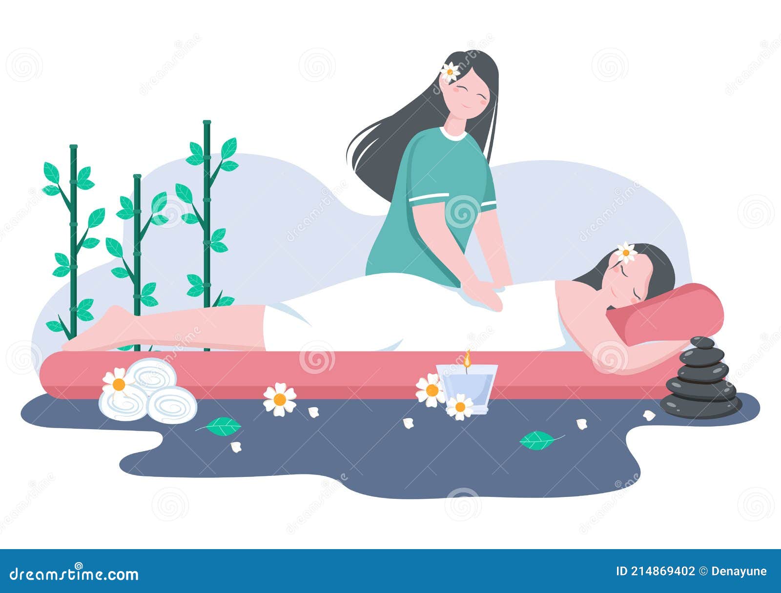 Massage Vector Illustration In Beauty Salon Body Spa Relaxation Facial Essential And Skincare