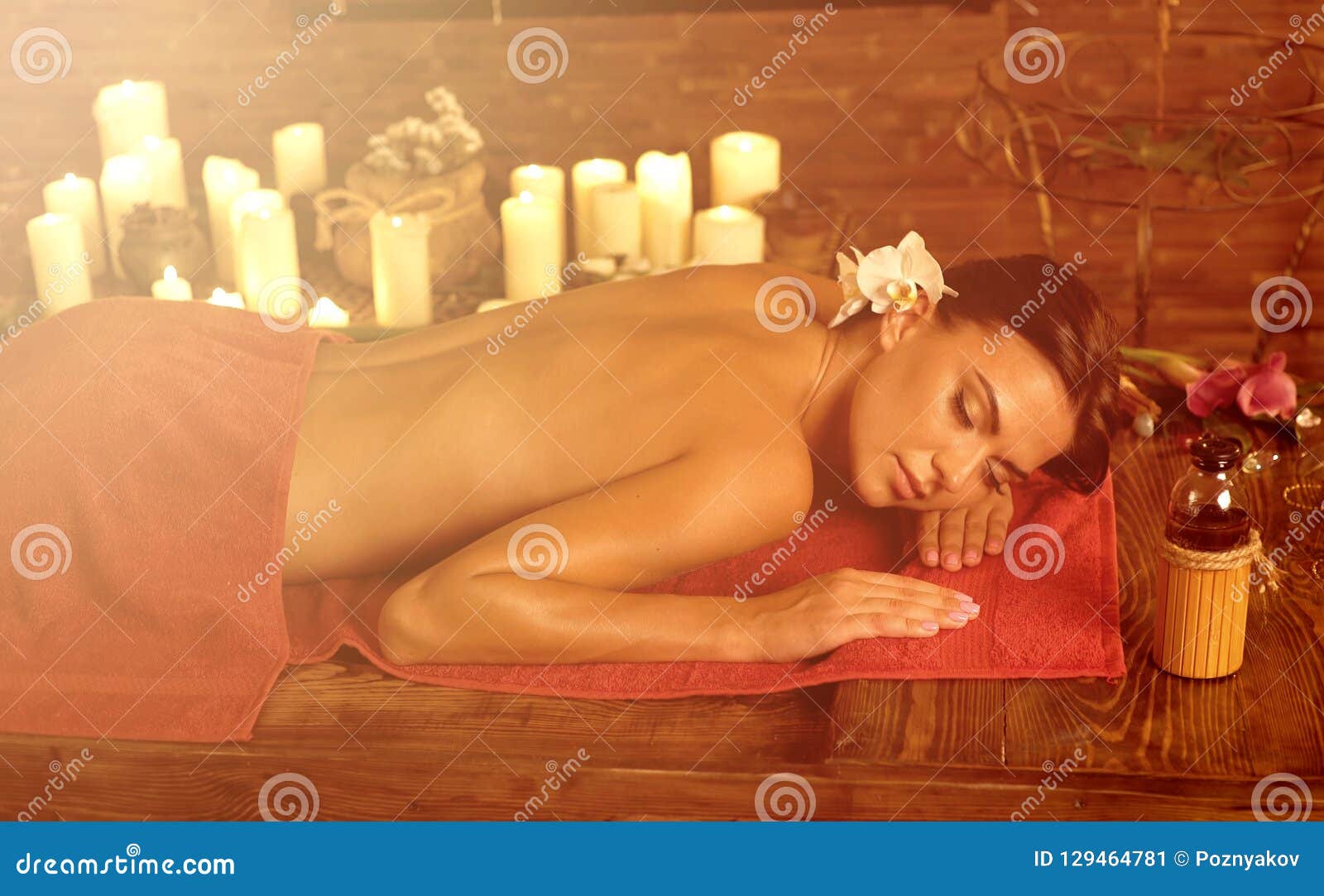 Massage Of Woman In Spa Salon Luxary Interior Oriental Therapy Stock