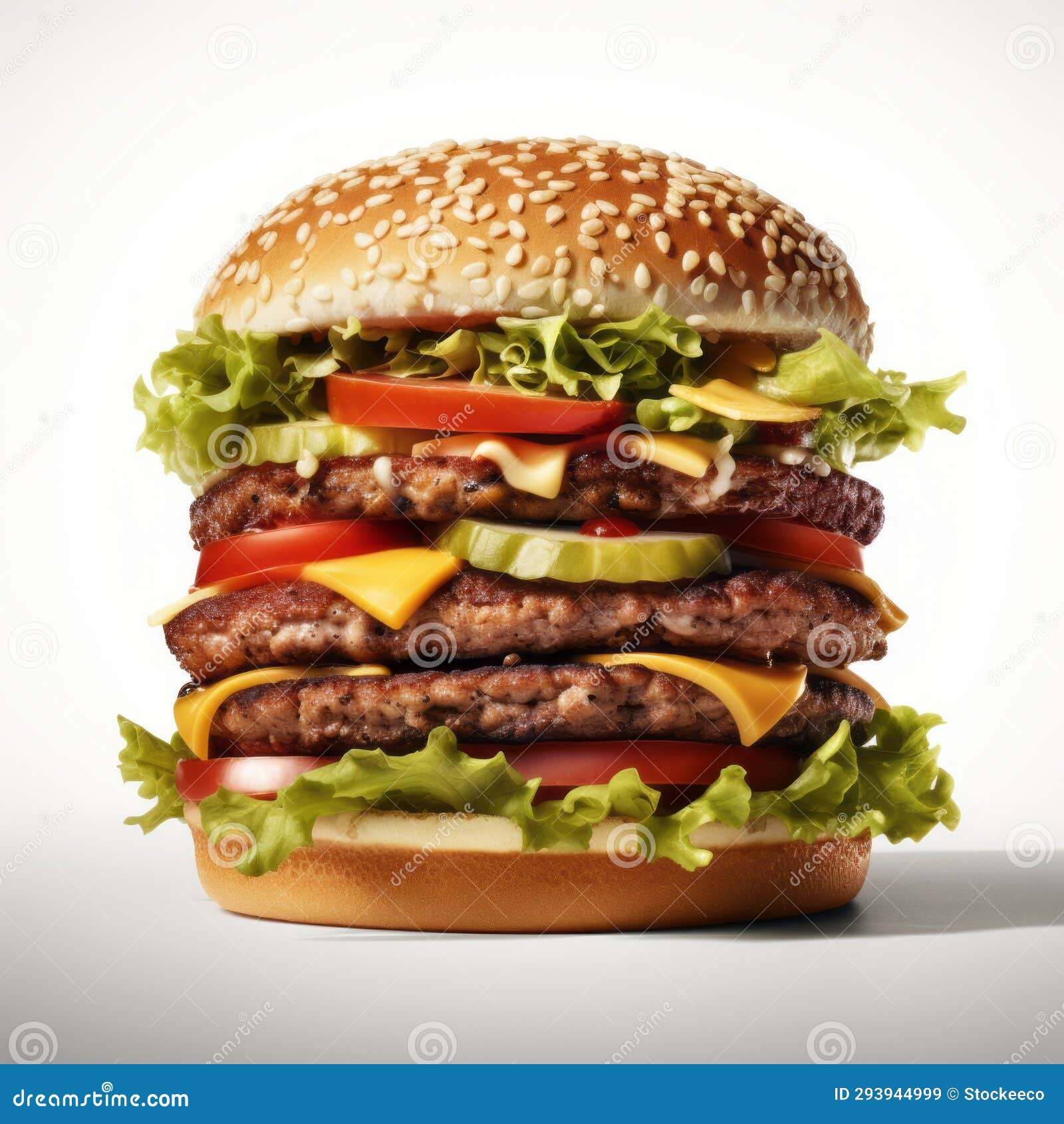 ultra-realistic hamburger photography with bintje slices on white background