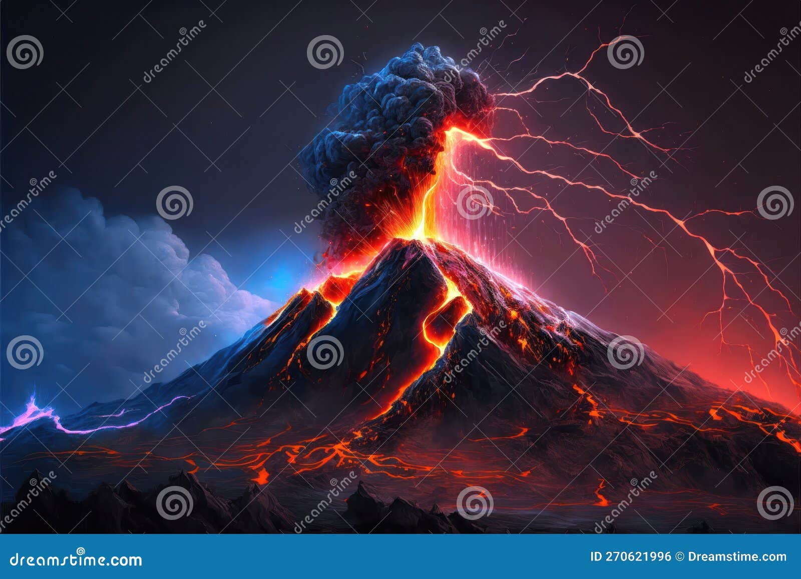 Massive Volcanic Eruption and Lava Flow. Generative Ai Stock Illustration Illustration of