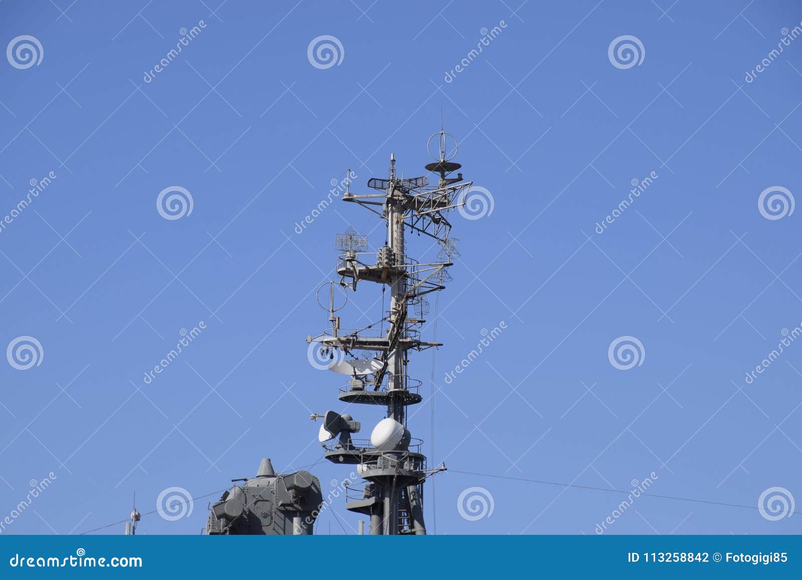 mast warship. the lightning arresters and antenna shortwave and longwave data. marine service