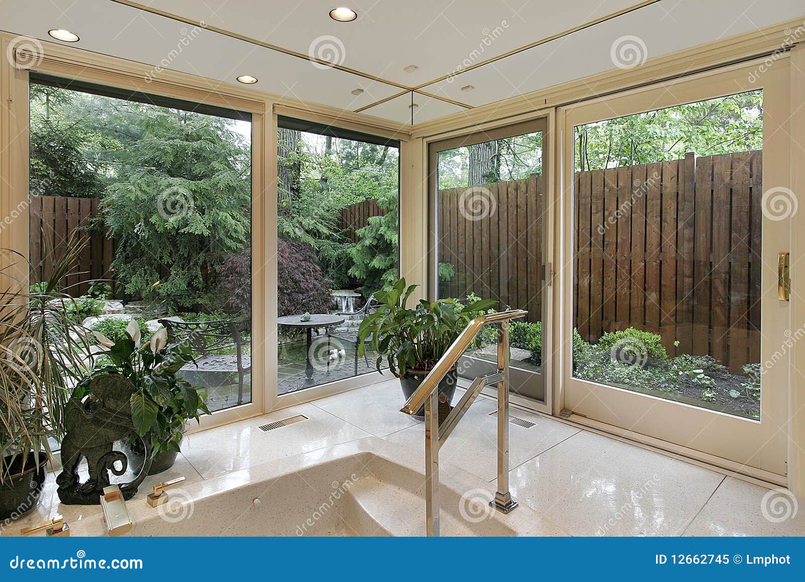 Master Bath with Garden View Stock Image Image of faucet, window