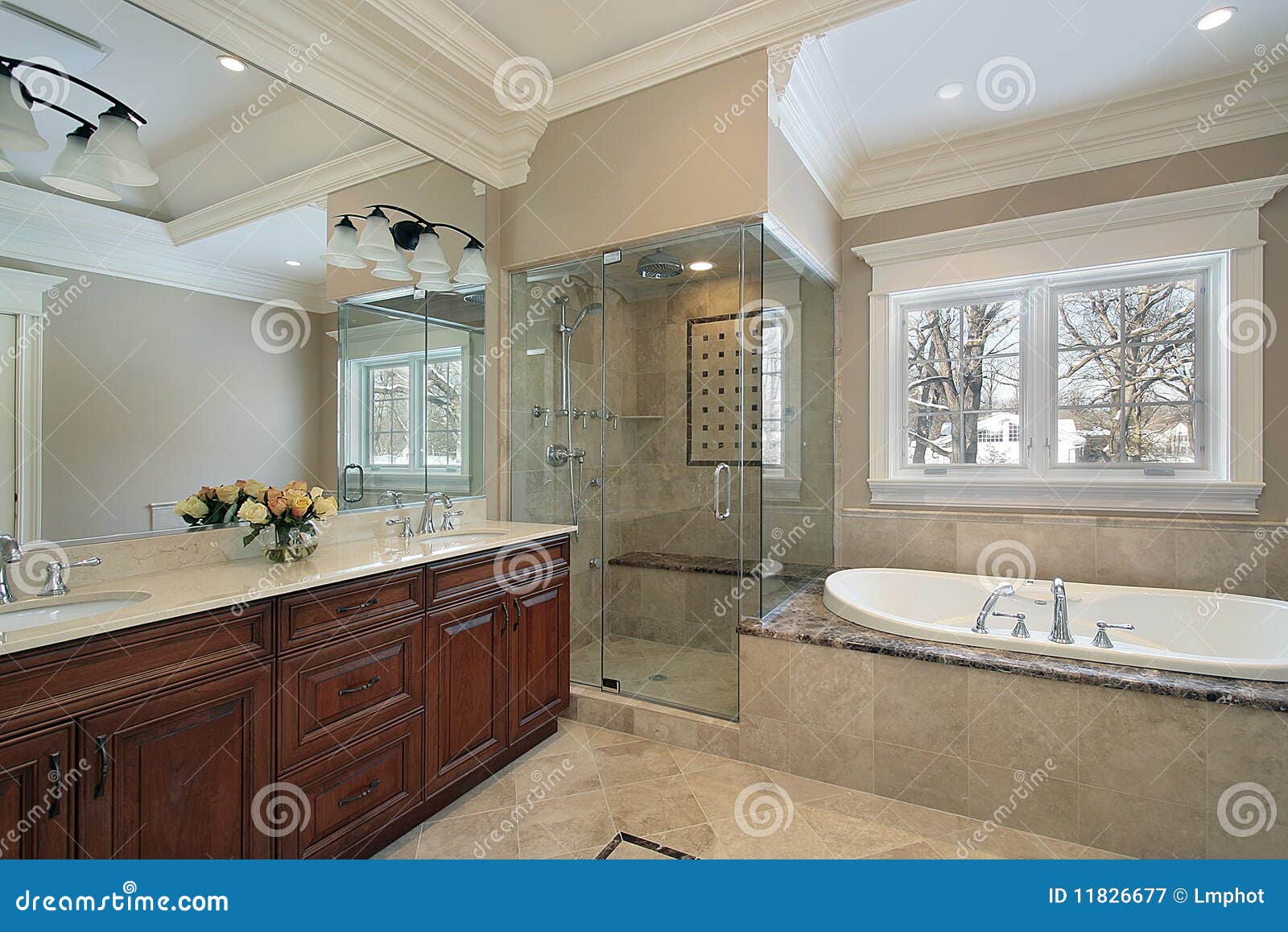 master bath with glass shower