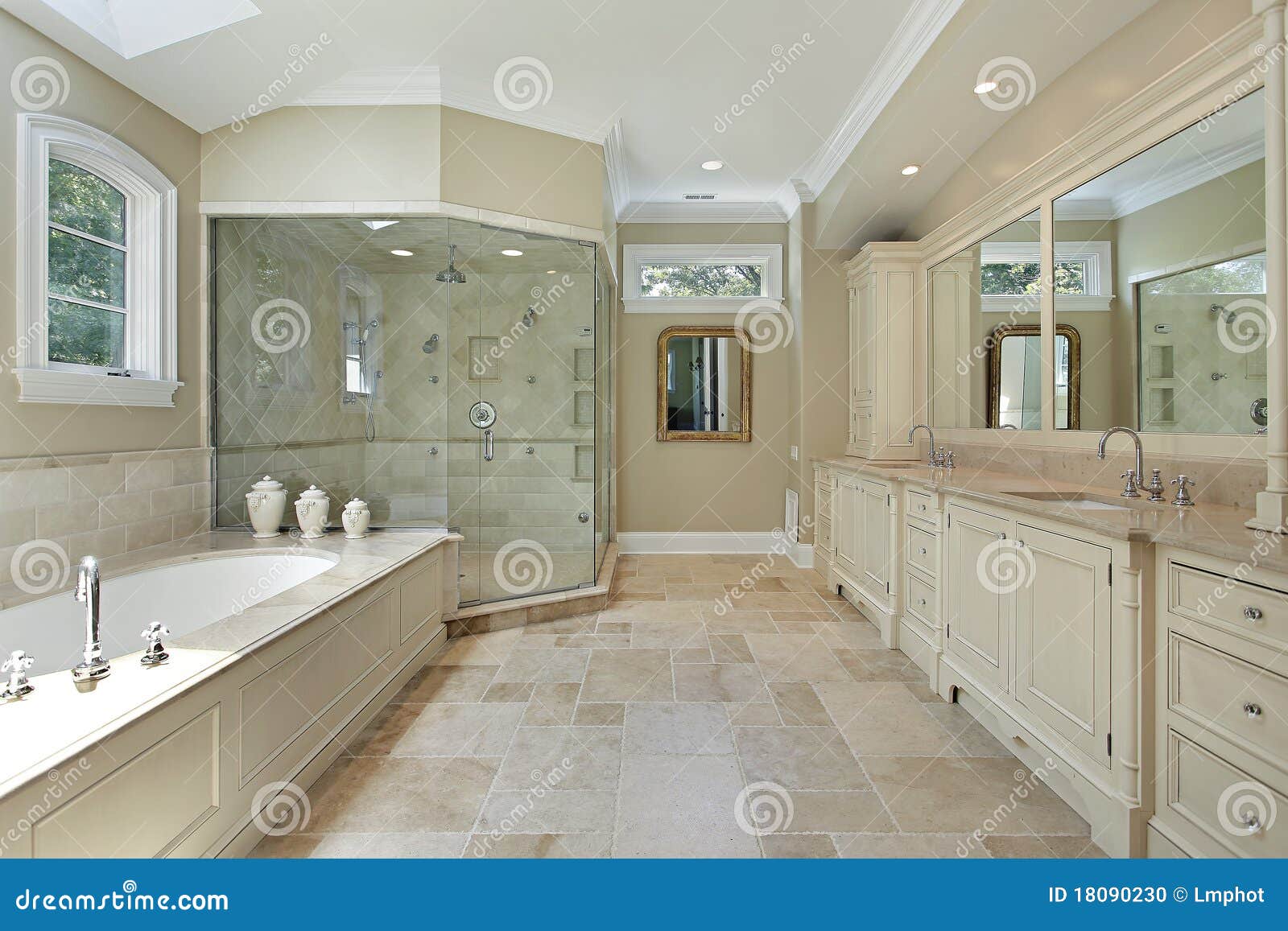 Master Bath with Large Glass Shower Stock Photo Image of floor