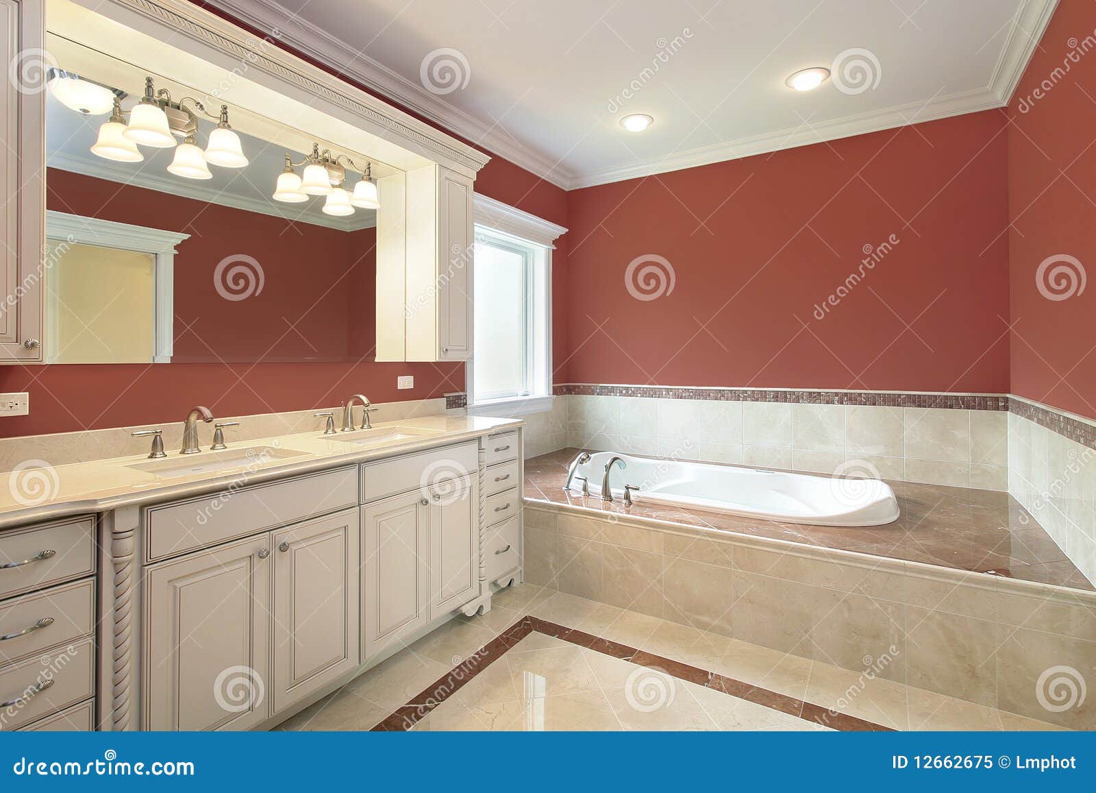Master Bath with Salmon Colored Walls Stock Image Image of interior, bathtub 12662675