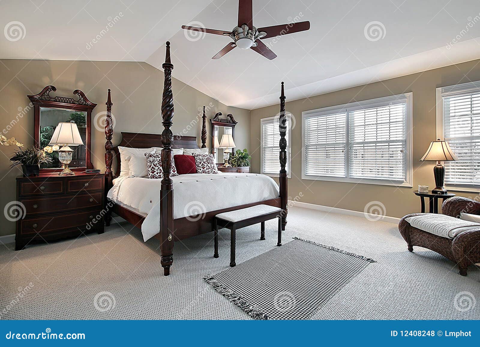 Master Bedroom With Dark Wood Furniture Stock Photo Image Of