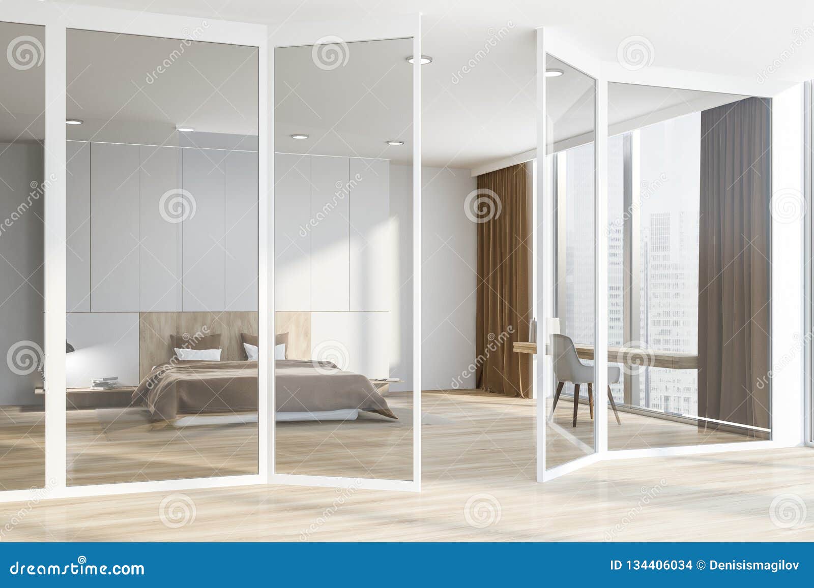 Master Bedroom And Home Office Glass Doors Stock