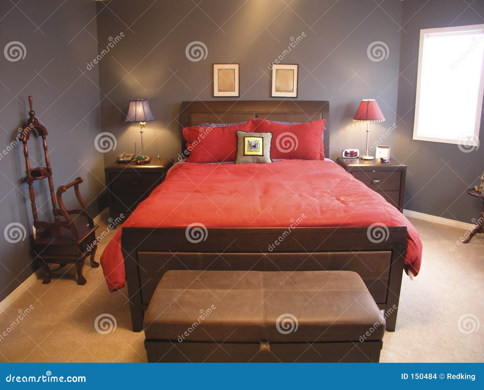 Master Bedroom In Red 02 Stock Photo Image Of Window Lamps