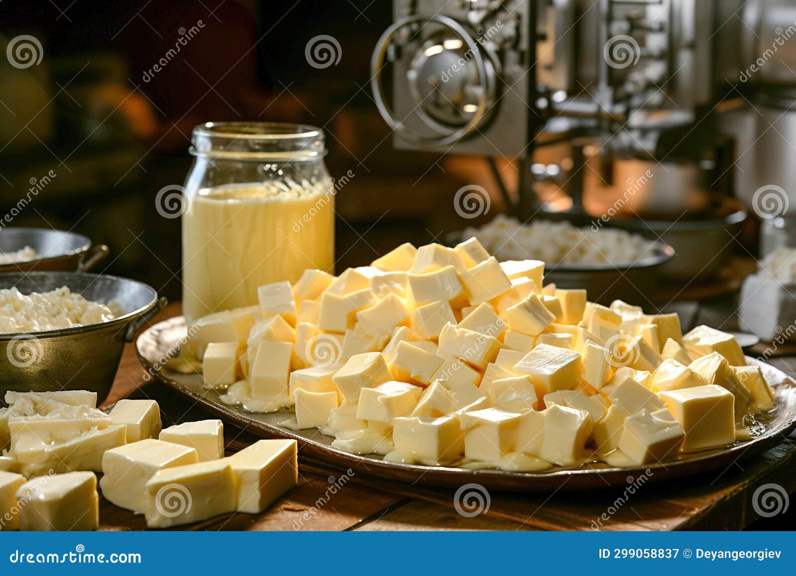 A Master Cheese Maker Makes Butter in a Small Dairy Stock Illustration