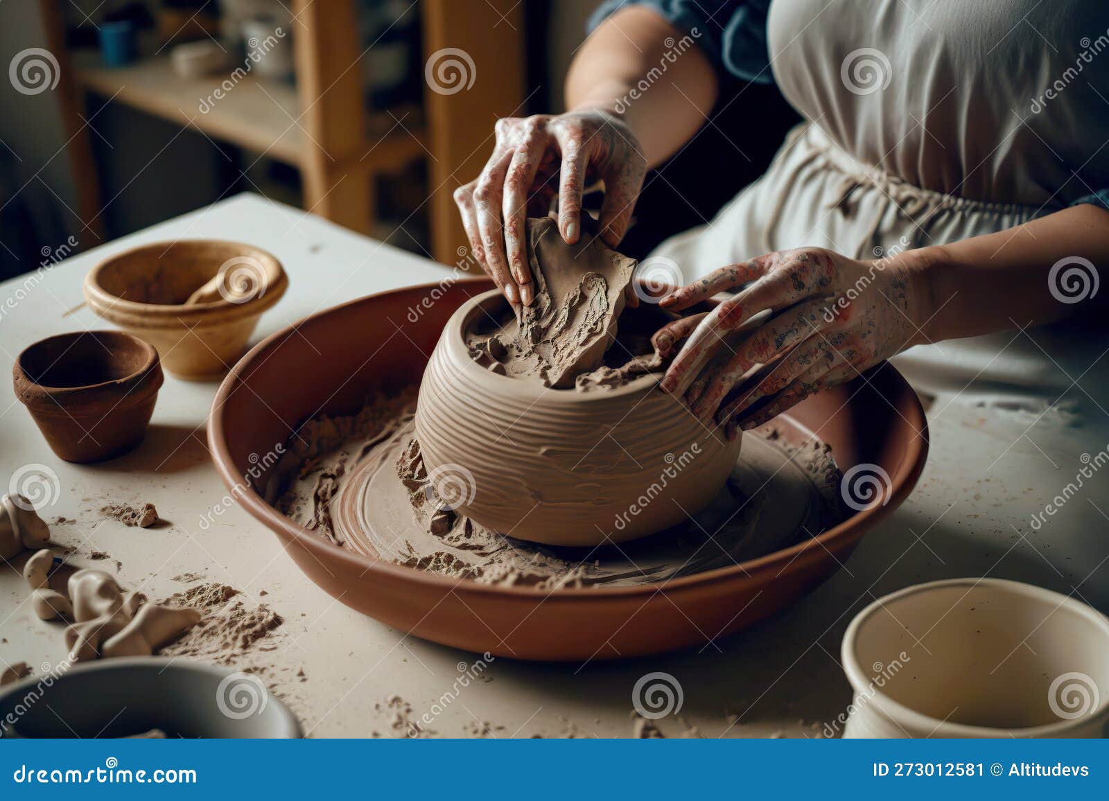 Master Finishes Processing of Ceramic Pot after Making Clay Products