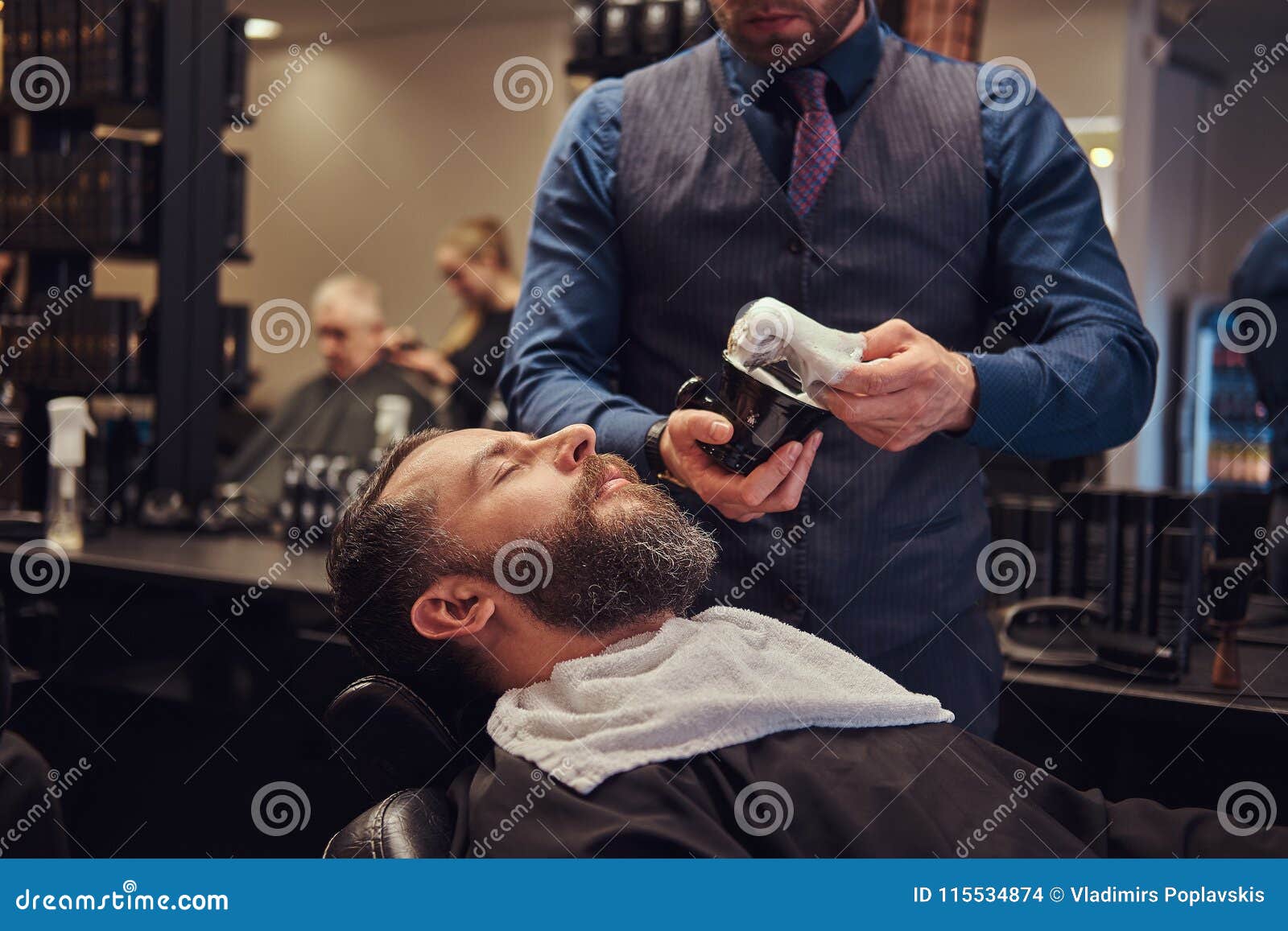A Master Hairdresser Prepares The Face For Shaving Deals Foam