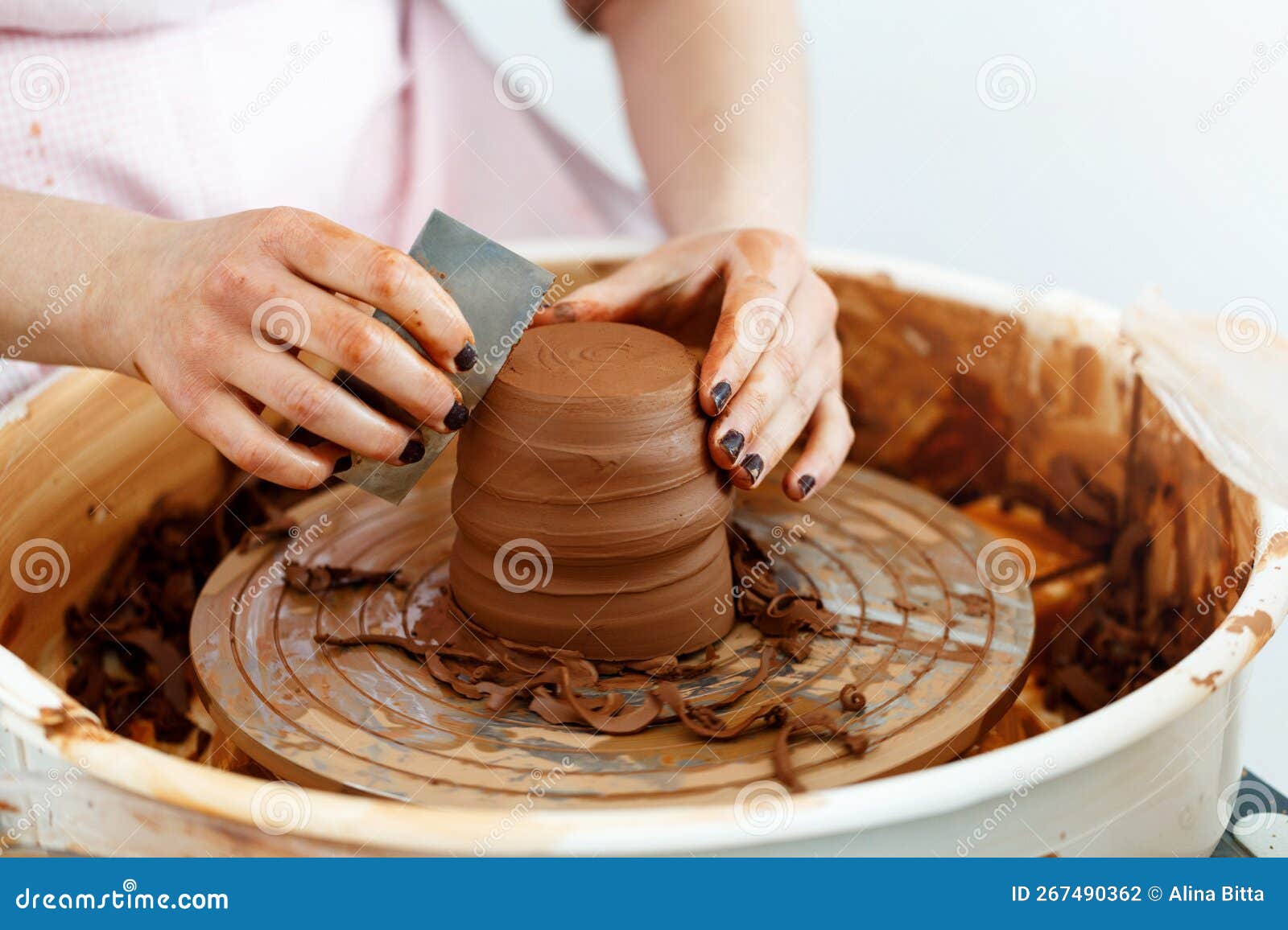 Master Making a Pot on Pottery Wheel, Top View Stock Photo Image of