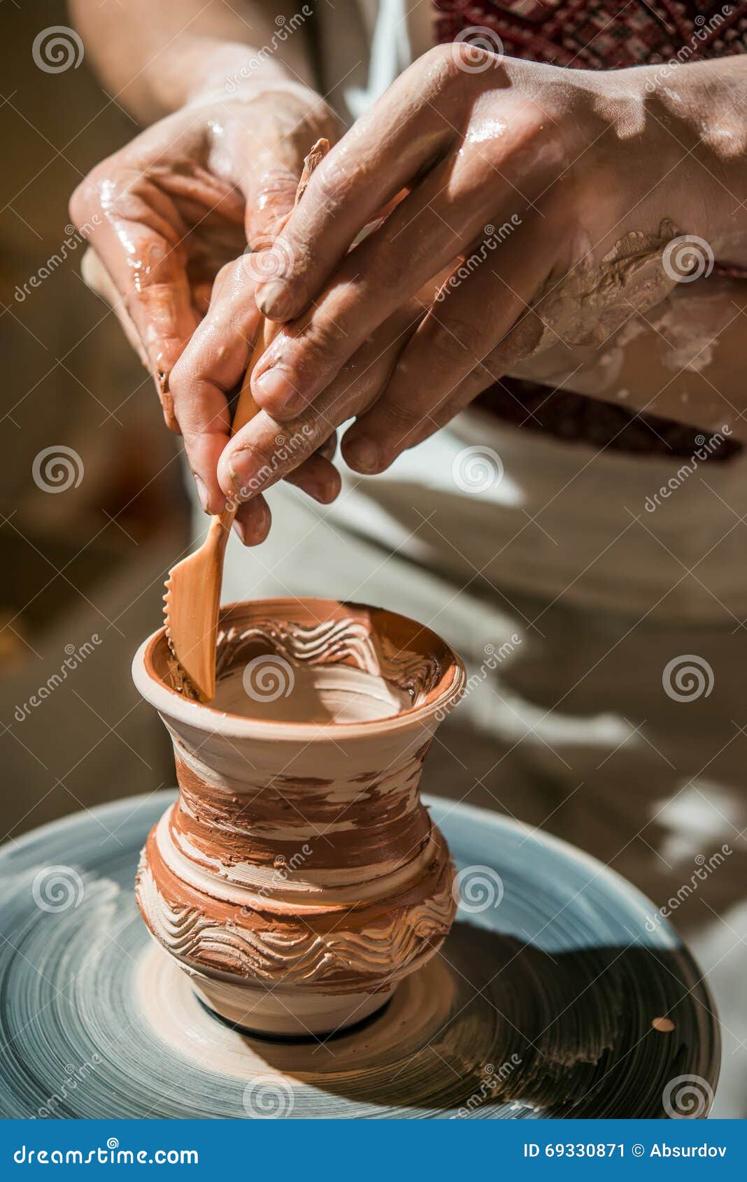 Master Potter Teaches the Child How To Make a Jug Stock Image Image