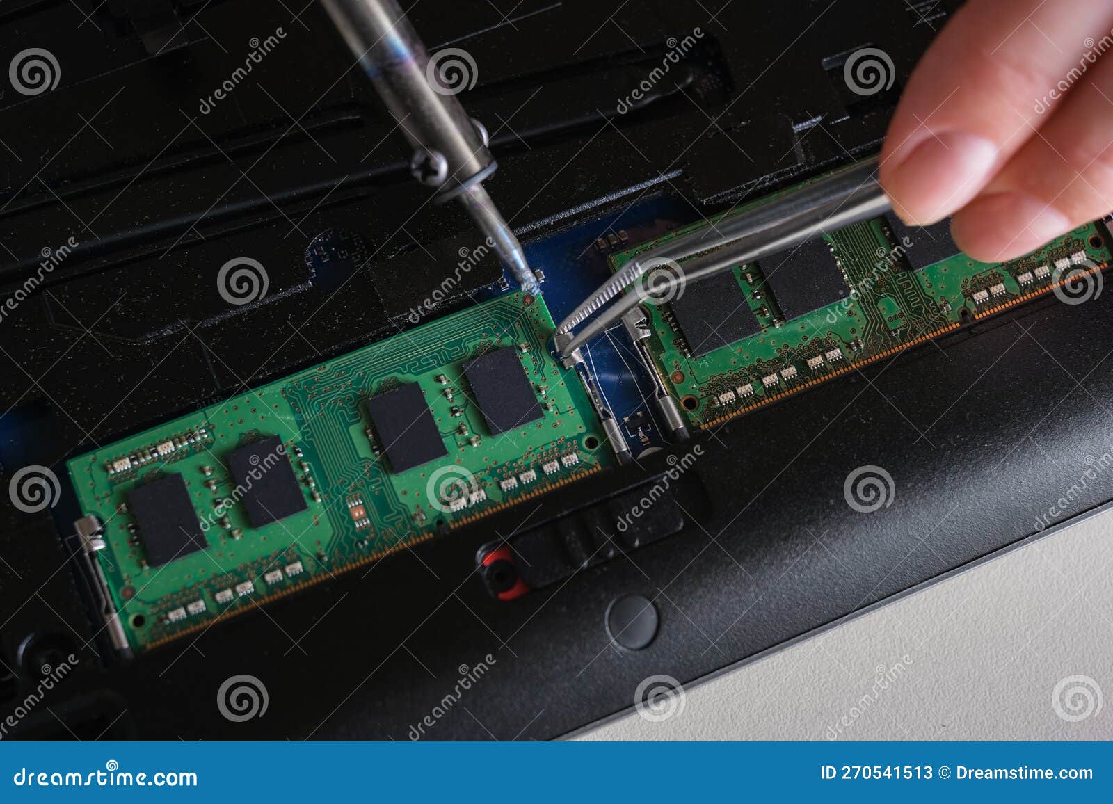Master Repairs Laptop and System Board Closeup Stock Image Image of