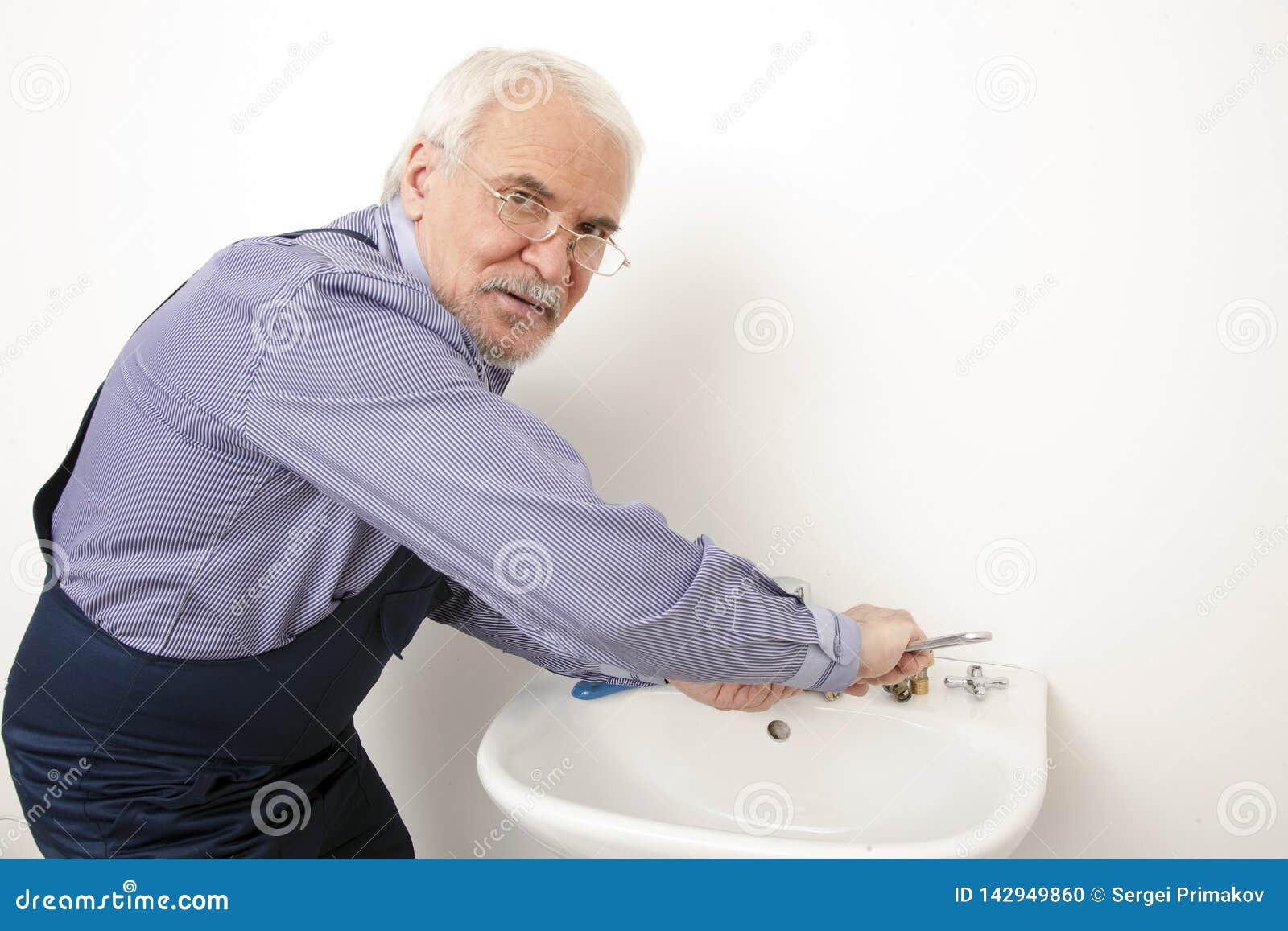 Master Repairs Washbasin Sink Stock Photo Image of profession, male
