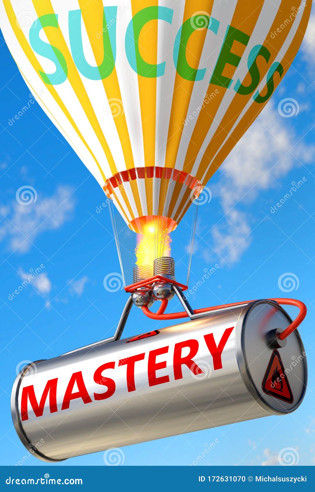 mastery and success - pictured as word mastery and a balloon, to ize that mastery can help achieving success and prosperity