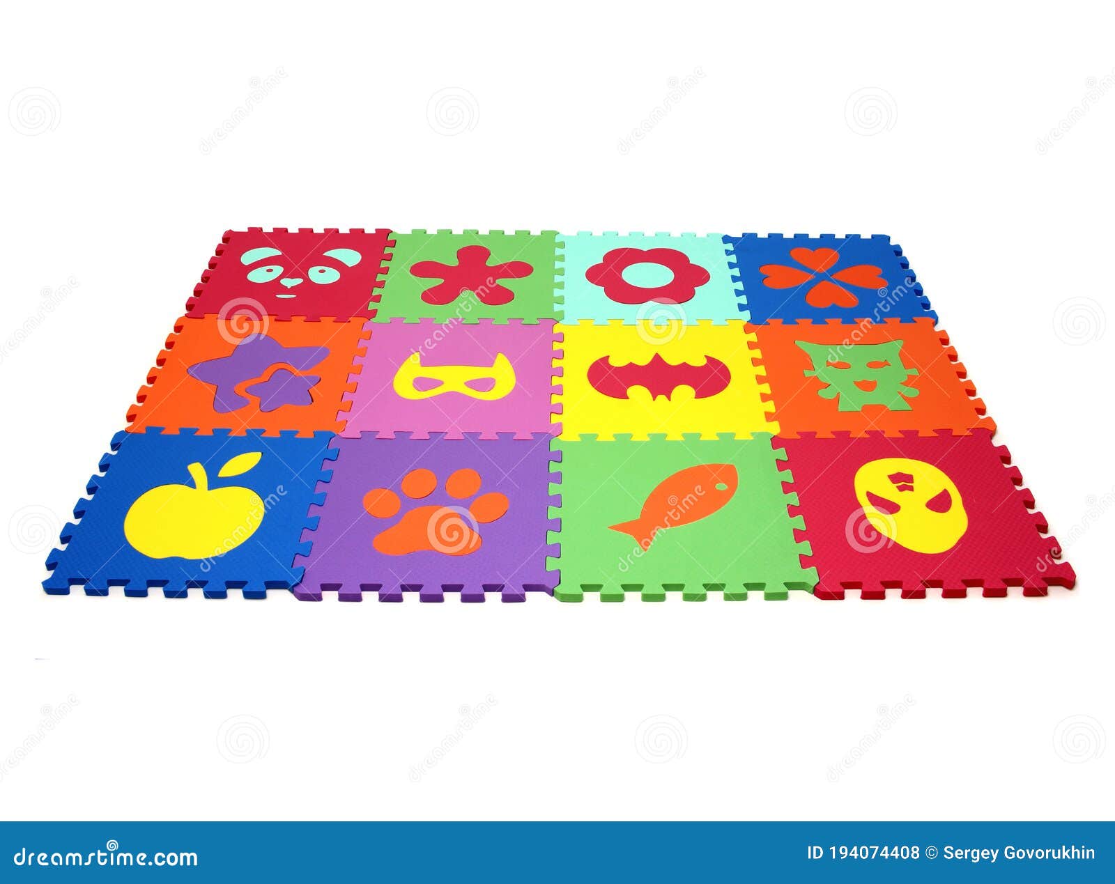 Mat Puzzle Figures - Multicolored Soft Elements on a White Background Stock  Photo - Image of children, green: 194074408