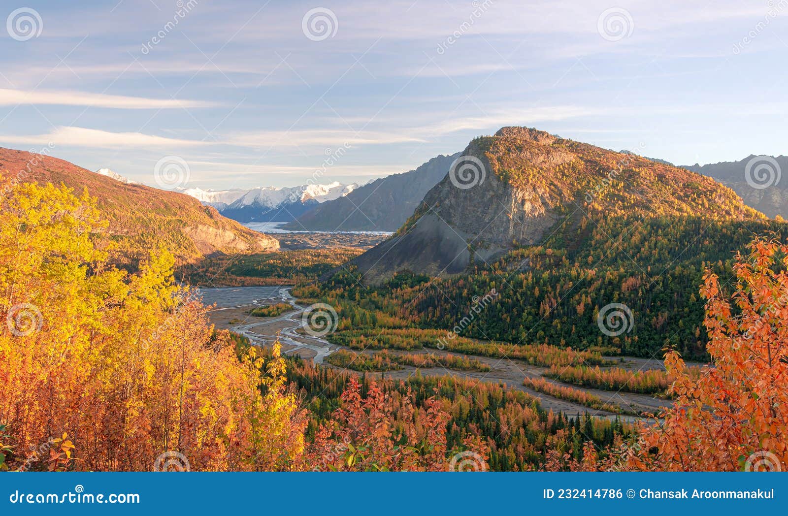 view of matanuska river from highway , alaska in fall season.