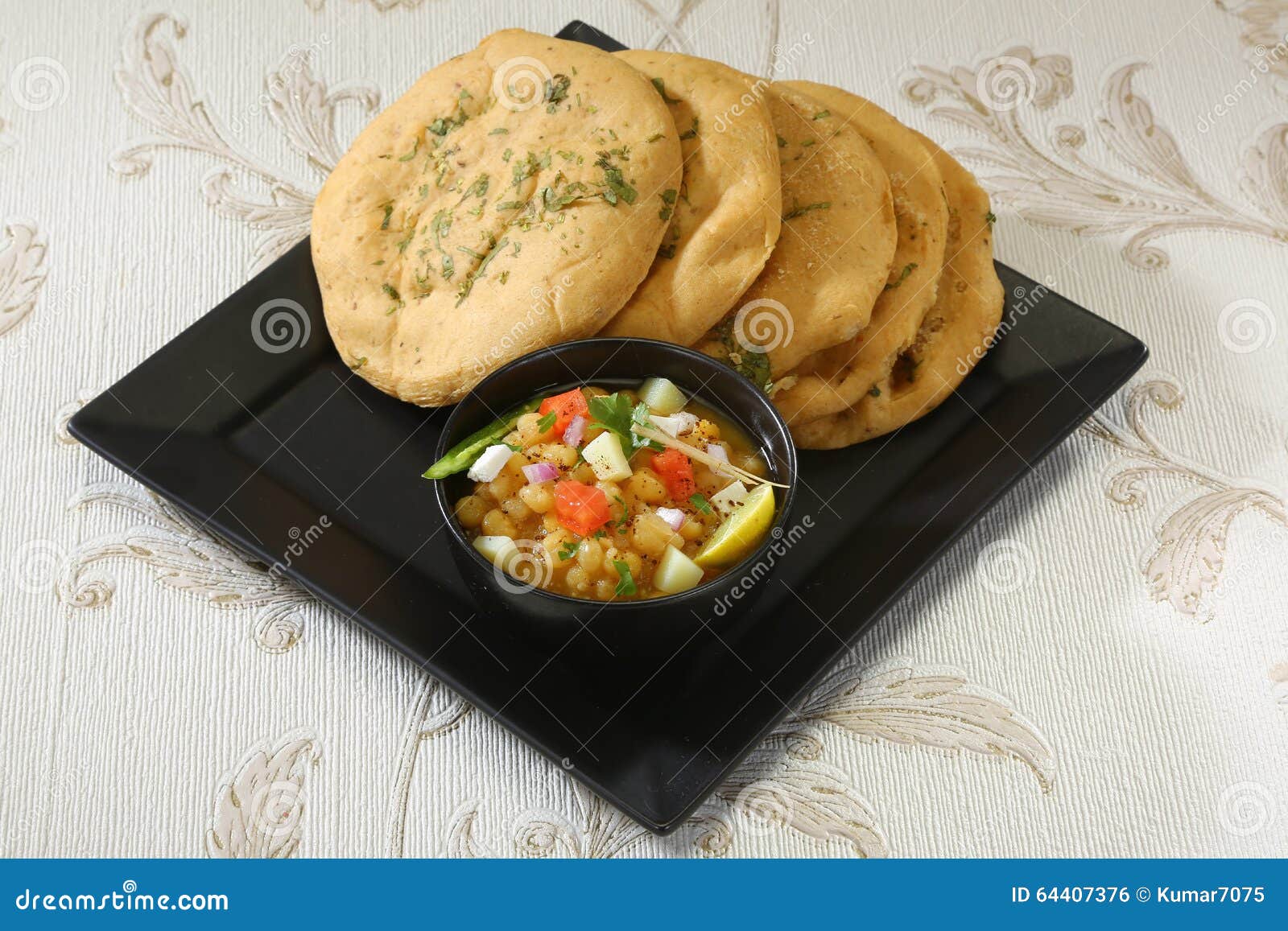 Matar Kulcha or Dried Yellow Peas Chaat with Pan Cooked Bread Stock
