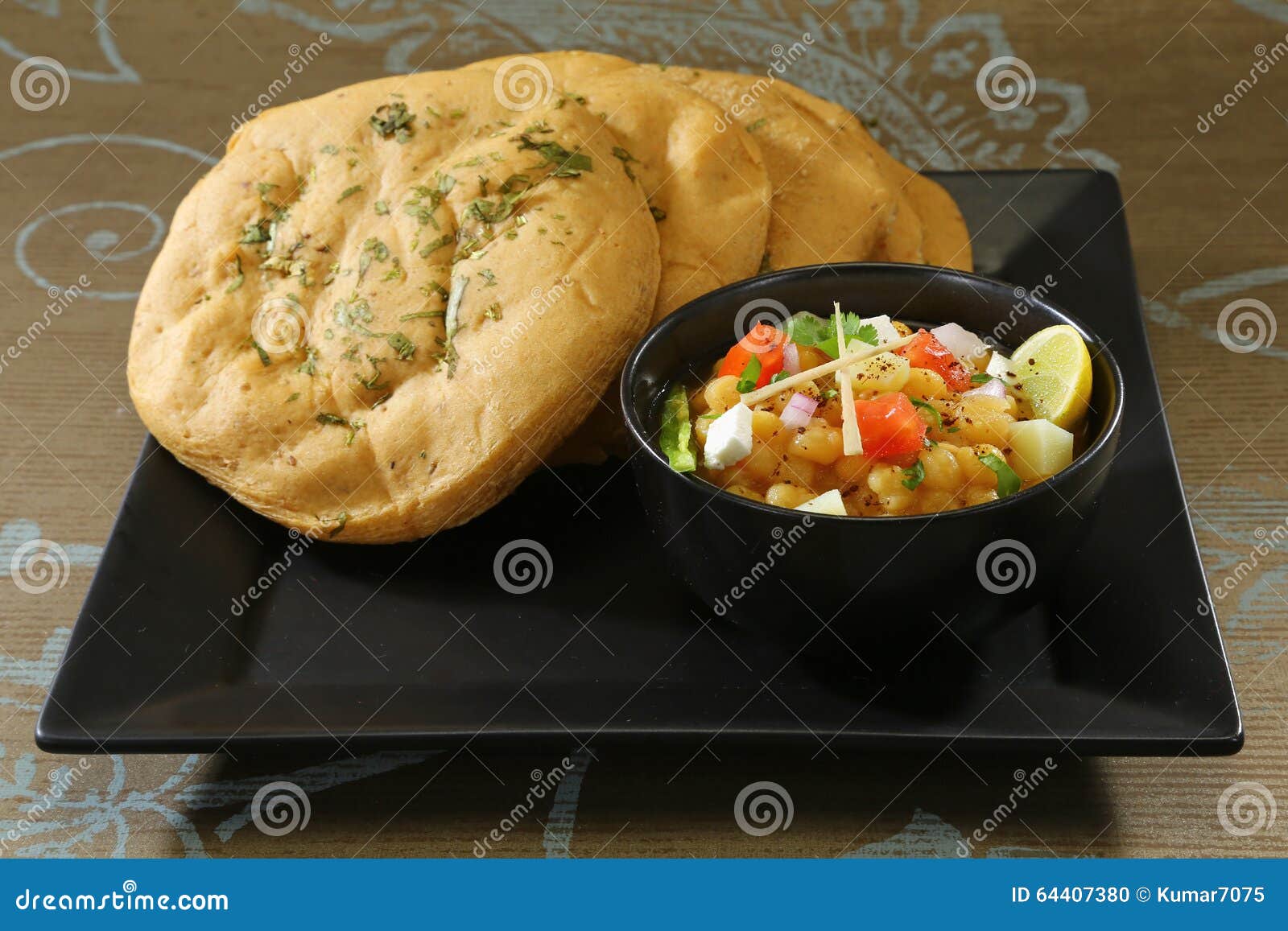 Matar Kulcha or Dried Yellow Peas Chaat with Pan Cooked Bread Stock