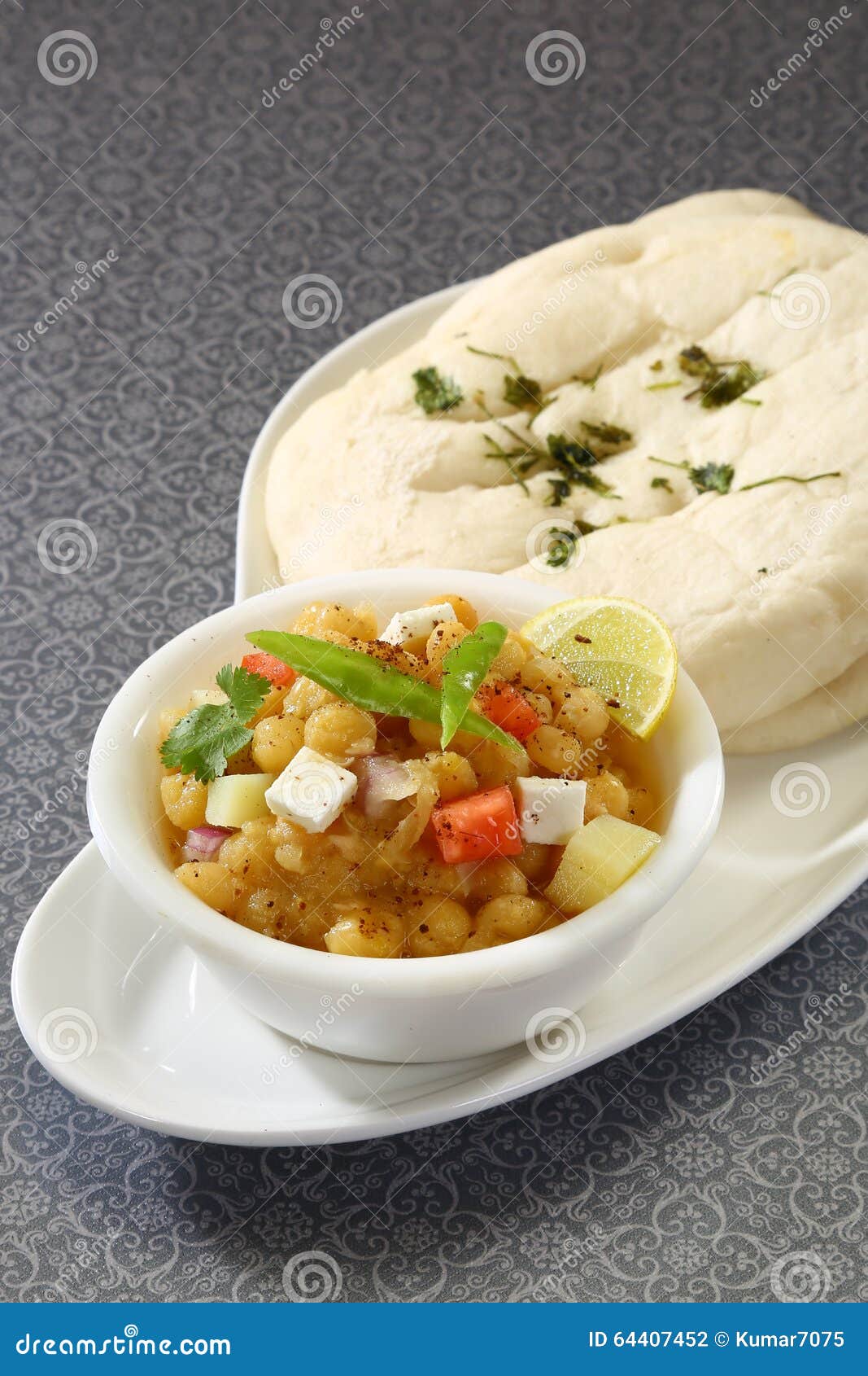 Matar Kulcha or Dried Yellow Peas Chaat with Pan Cooked Bread Stock