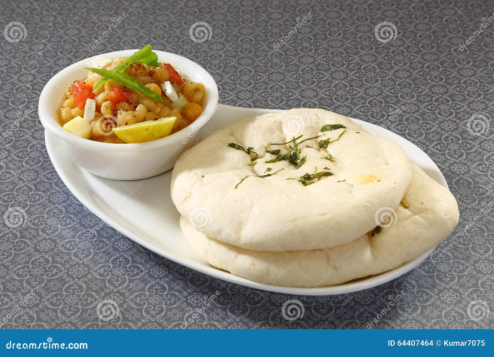 Matar Kulcha or Dried Yellow Peas Chaat with Pan Cooked Bread Stock