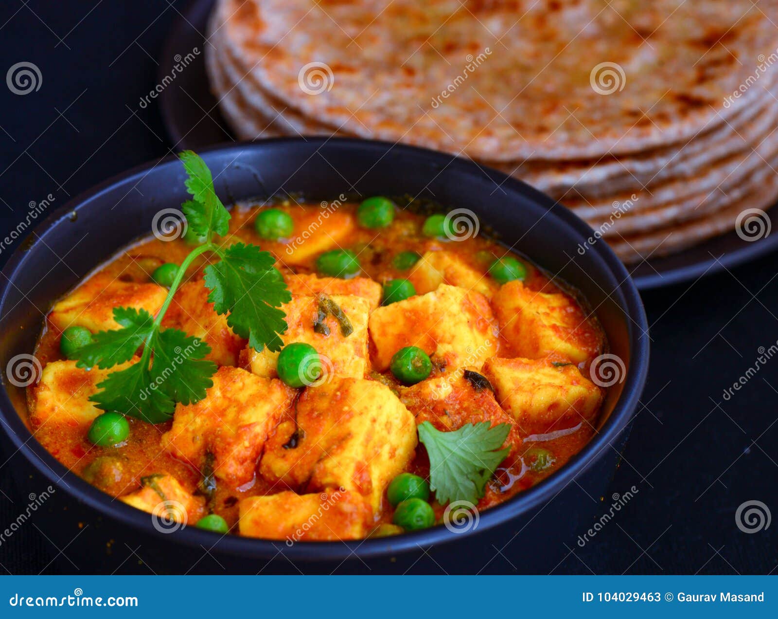 parartha with matar paneer or peas cottage cheese curry