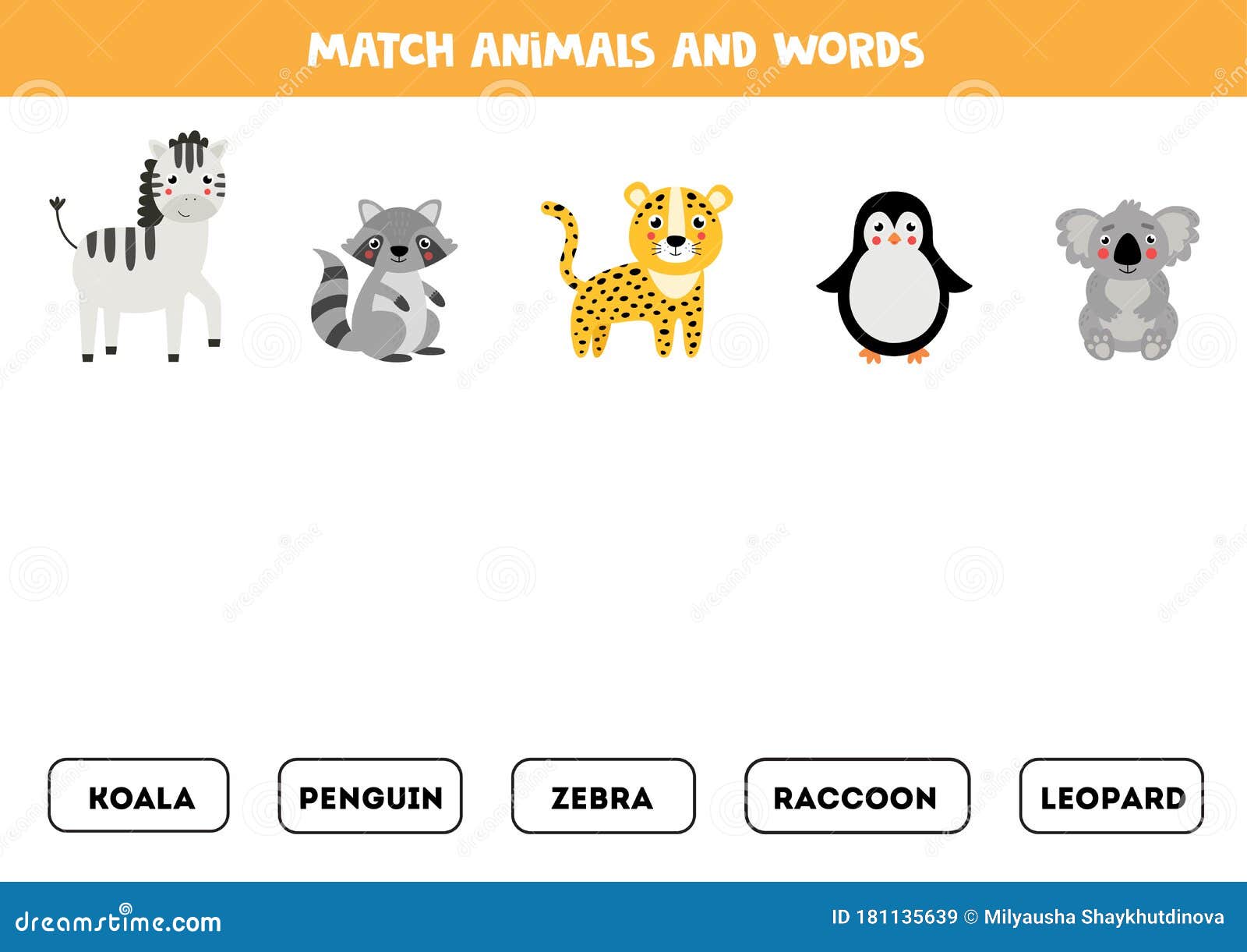 Match Animal and Word. English Grammar Game for Children Stock Vector -  Illustration of kindergarten, learn: 181135639