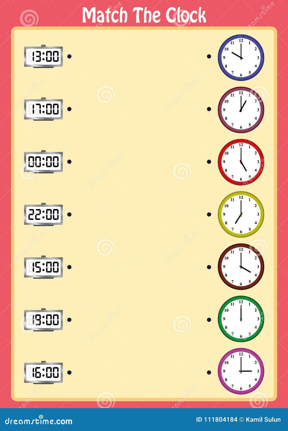 match the clocks kids learn to read analog clocks with this matching