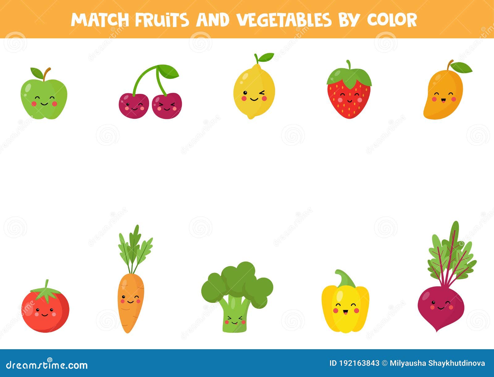 match fruits and vegetables by color game for kids stock vector illustration of kindergarten objects 192163843