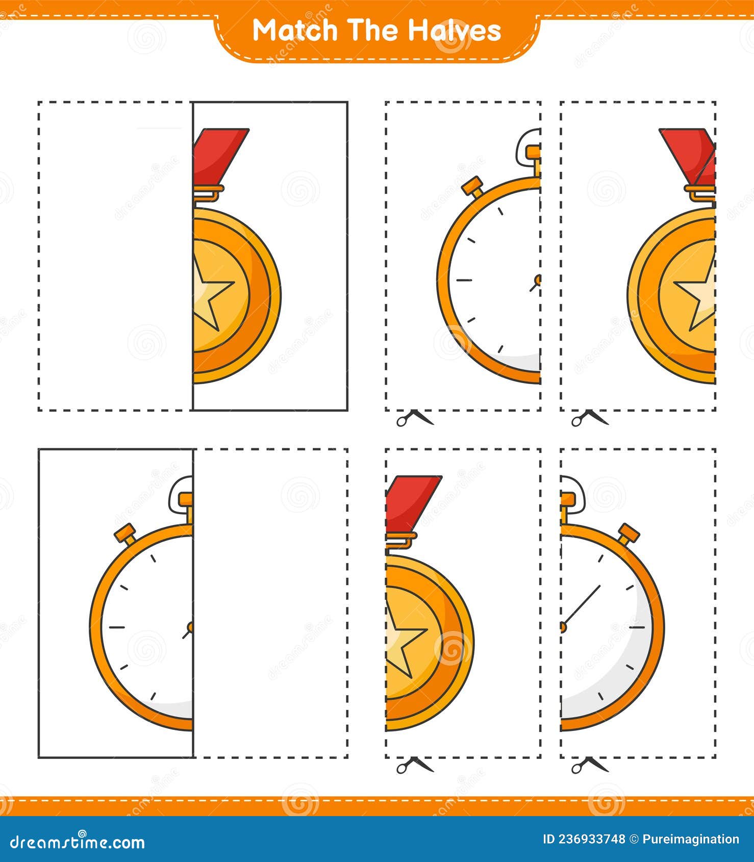 Match the Halves. Match Halves of Trophy and Stopwatch Stock Vector
