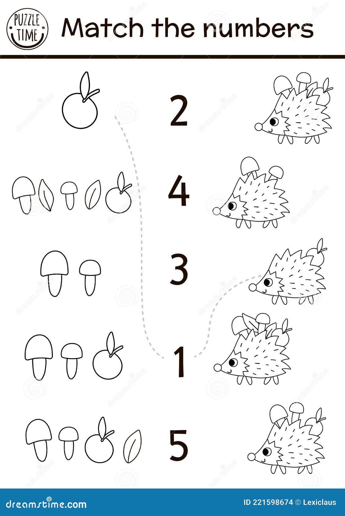 match the numbers black and white game with funny hedgehog forest math outline activity or coloring page with cute forest animal stock vector illustration of line nature 221598674