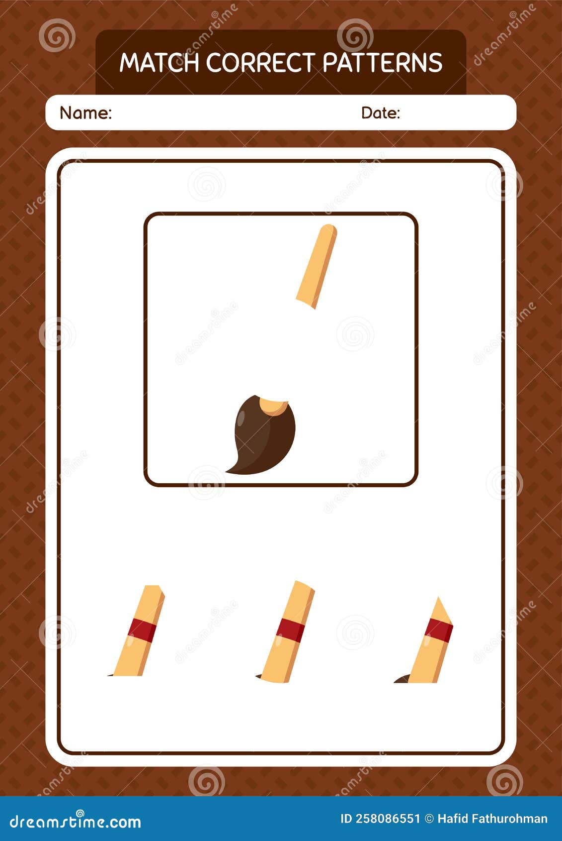 Match Pattern Game with Paint Brush. Worksheet for Preschool Kids, Kids