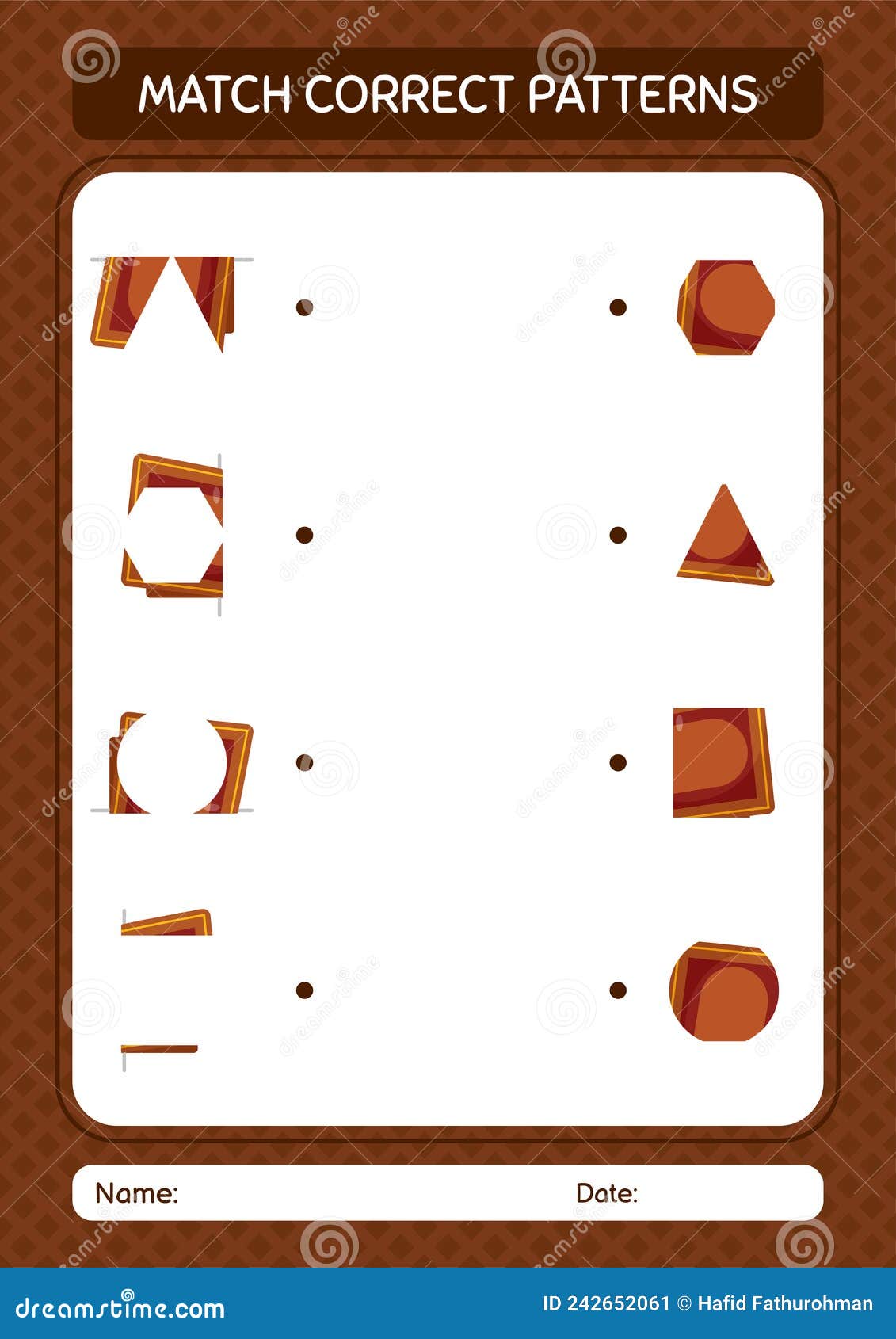 Match Pattern Game with Prayer Rug. Worksheet for Preschool Kids, Kids Activity Sheet Stock