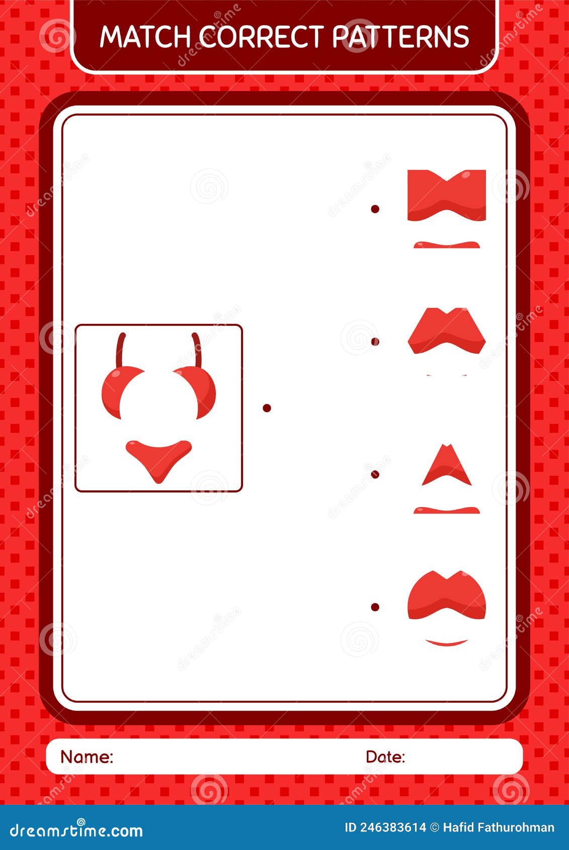 Match Pattern Game with Underwear. Worksheet for Preschool Kids, Kids