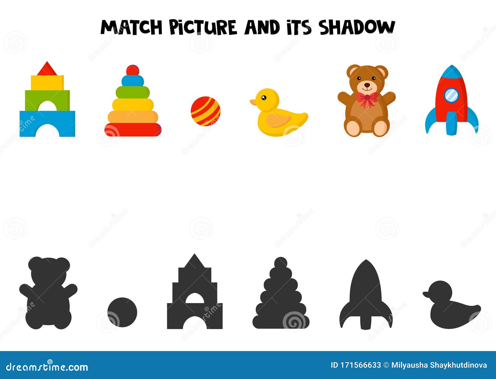 Match Shadow - Worksheet For Education Cartoon Vector | CartoonDealer