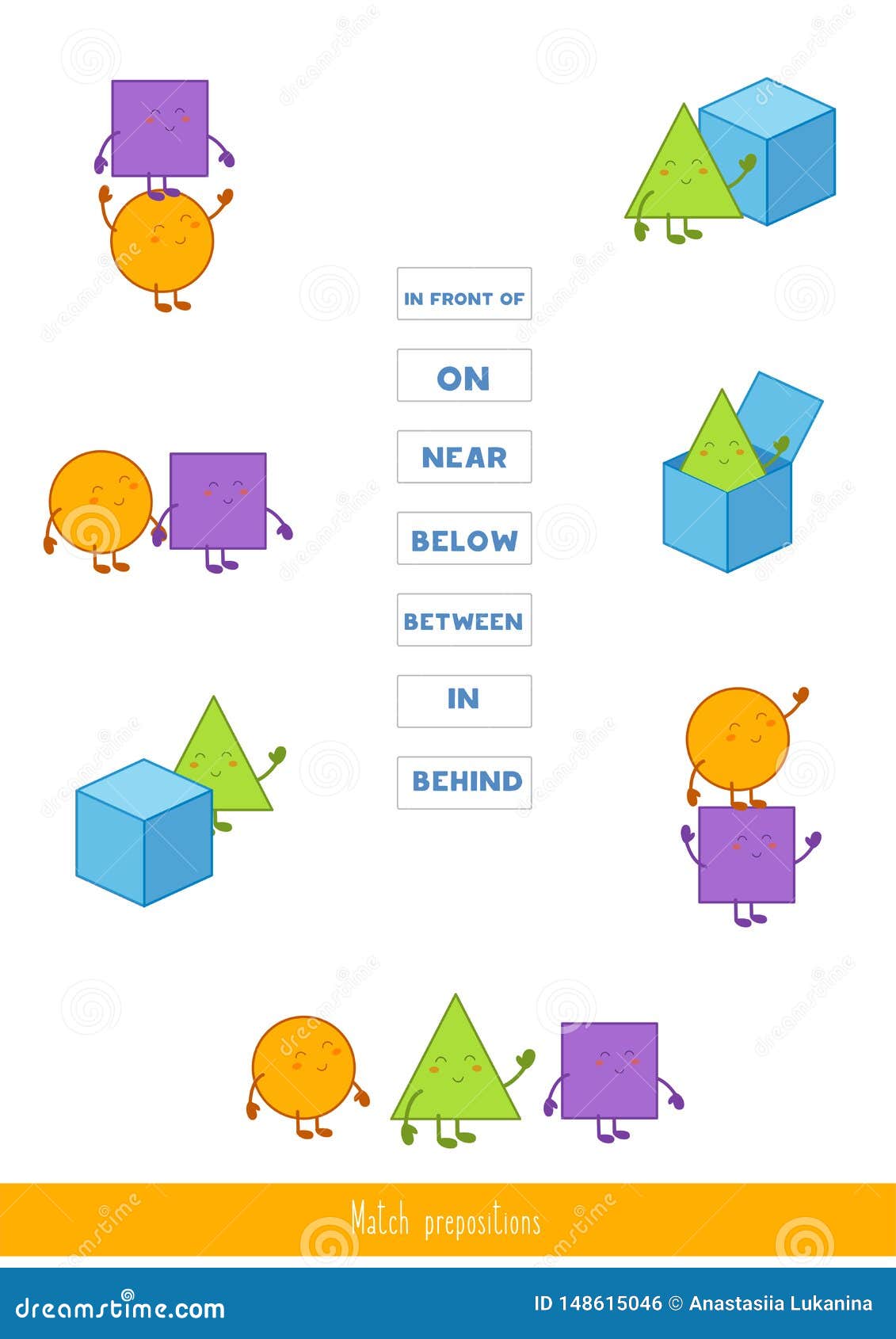 Match Prepositions with Pictures Stock Vector - Illustration of logical, active